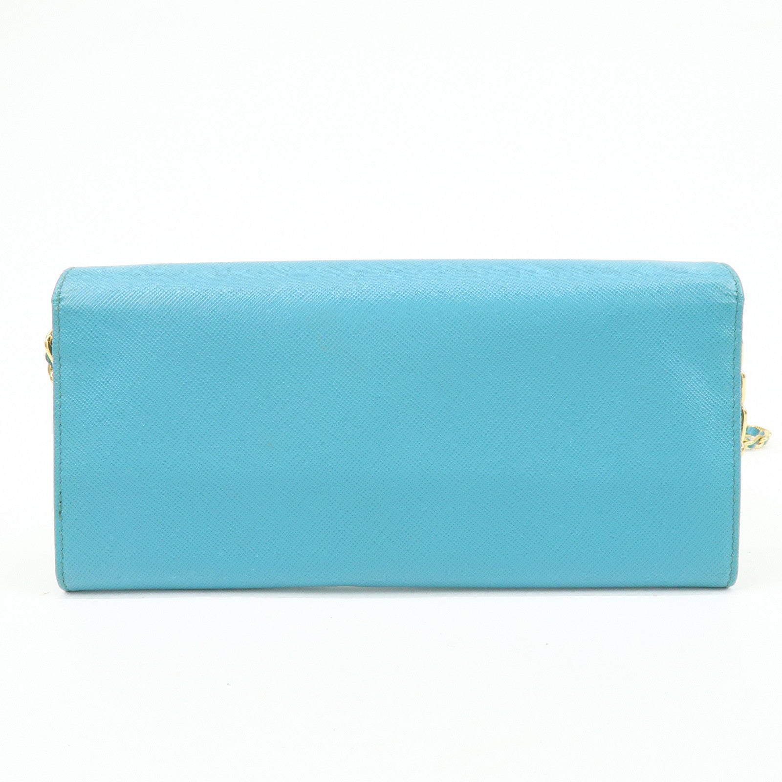PRADA Saffiano Leather Chain Wallet Shoulder Bag Blue 1M1290