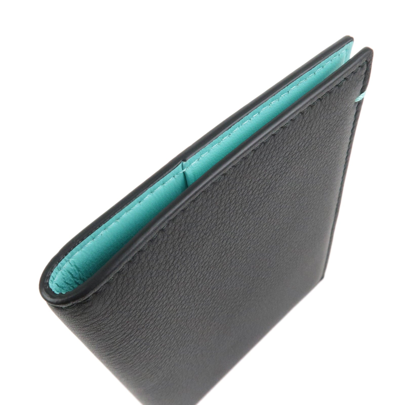 Tiffany & Co. Logo Leather Passport Case Black Tiffany Blue