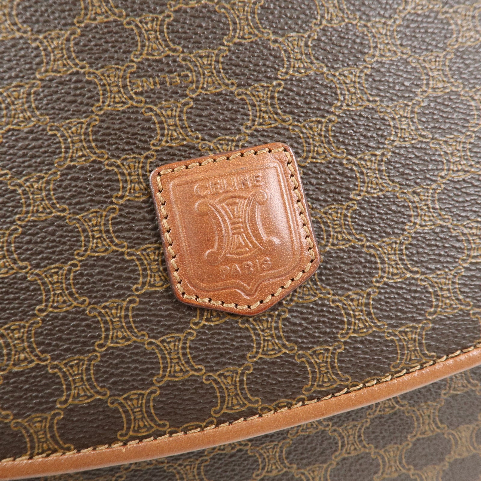 CELINE Macadam PVC Leather Clutch Bag Pouch Brown