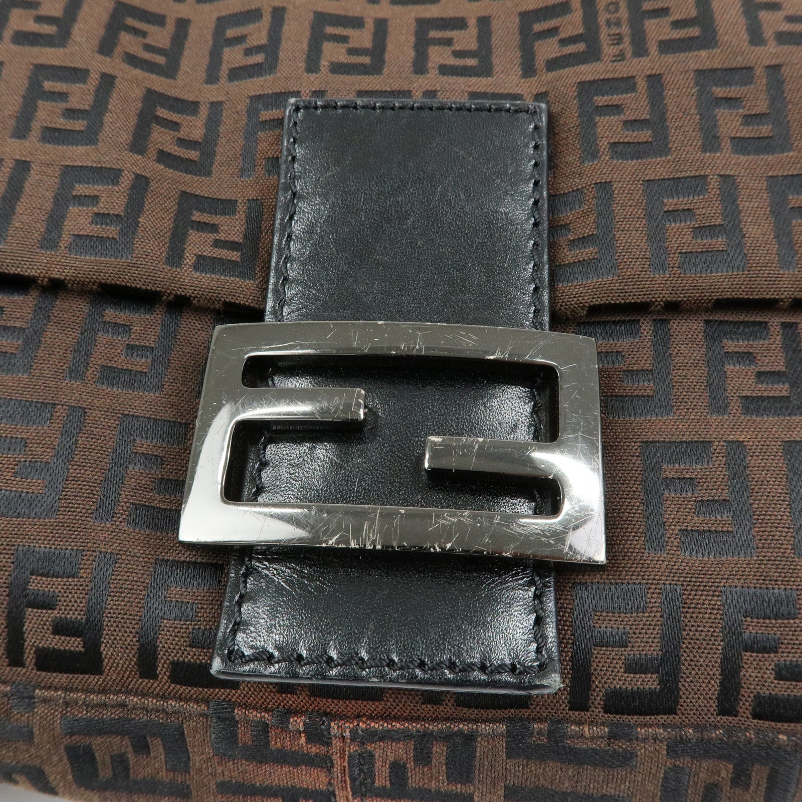FENDI Mamma Baguette Zucchino Canvas Leather Shoulder Bag 8BR001