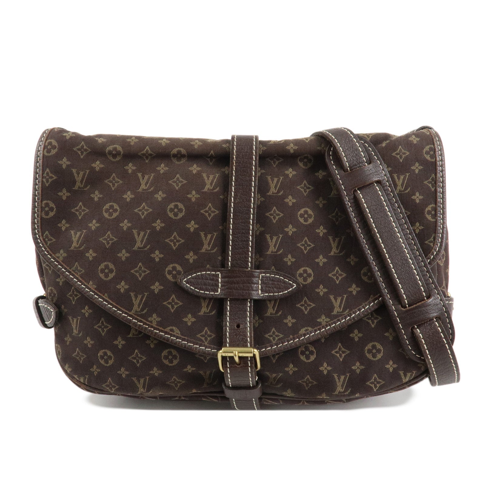 Louis Vuitton Monogram Mini Lin Saumur 30 Shoulder Bag Brown M95227 Used
