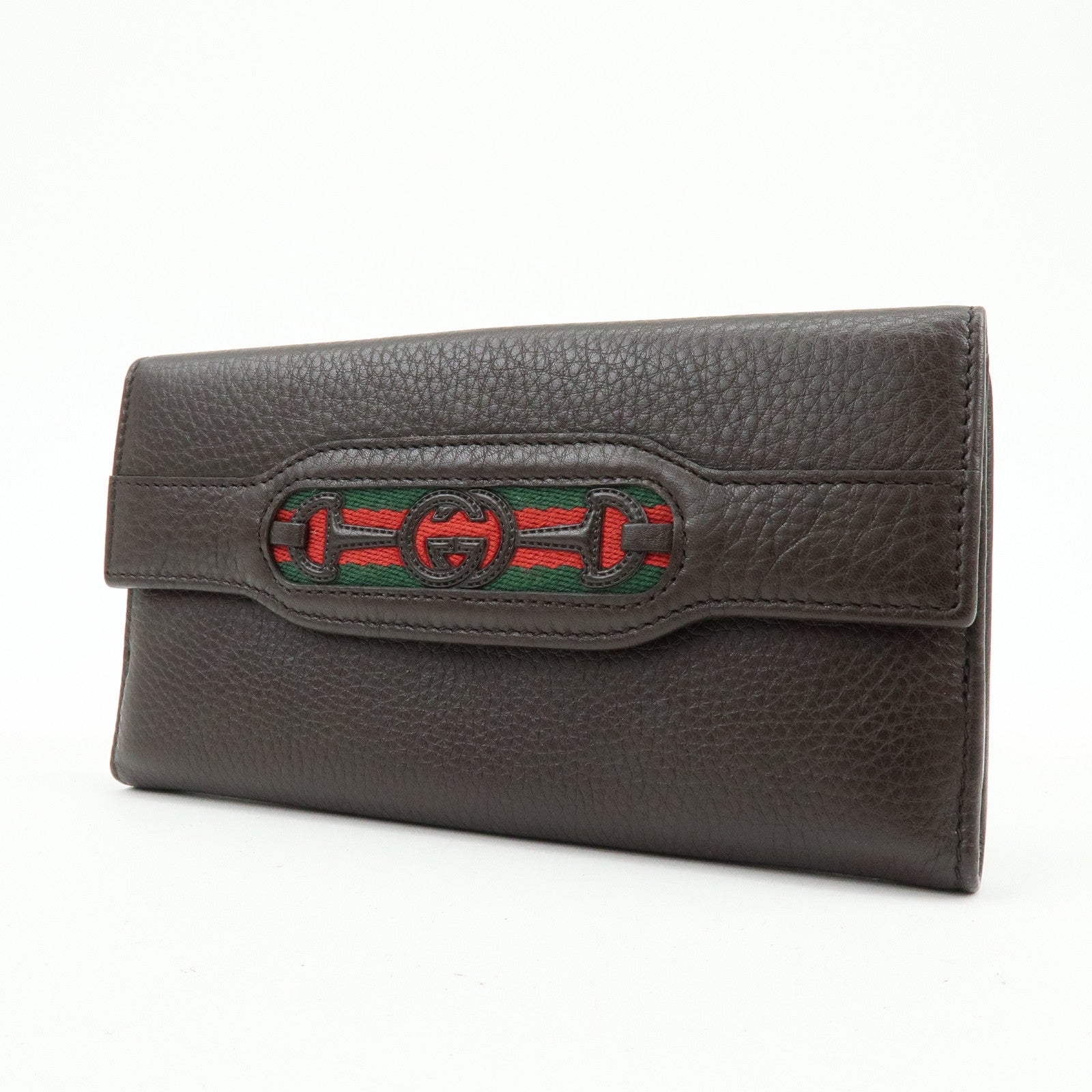 GUCCI Interlocking G Sherry Leather Long Wallet Dark Brown 29535