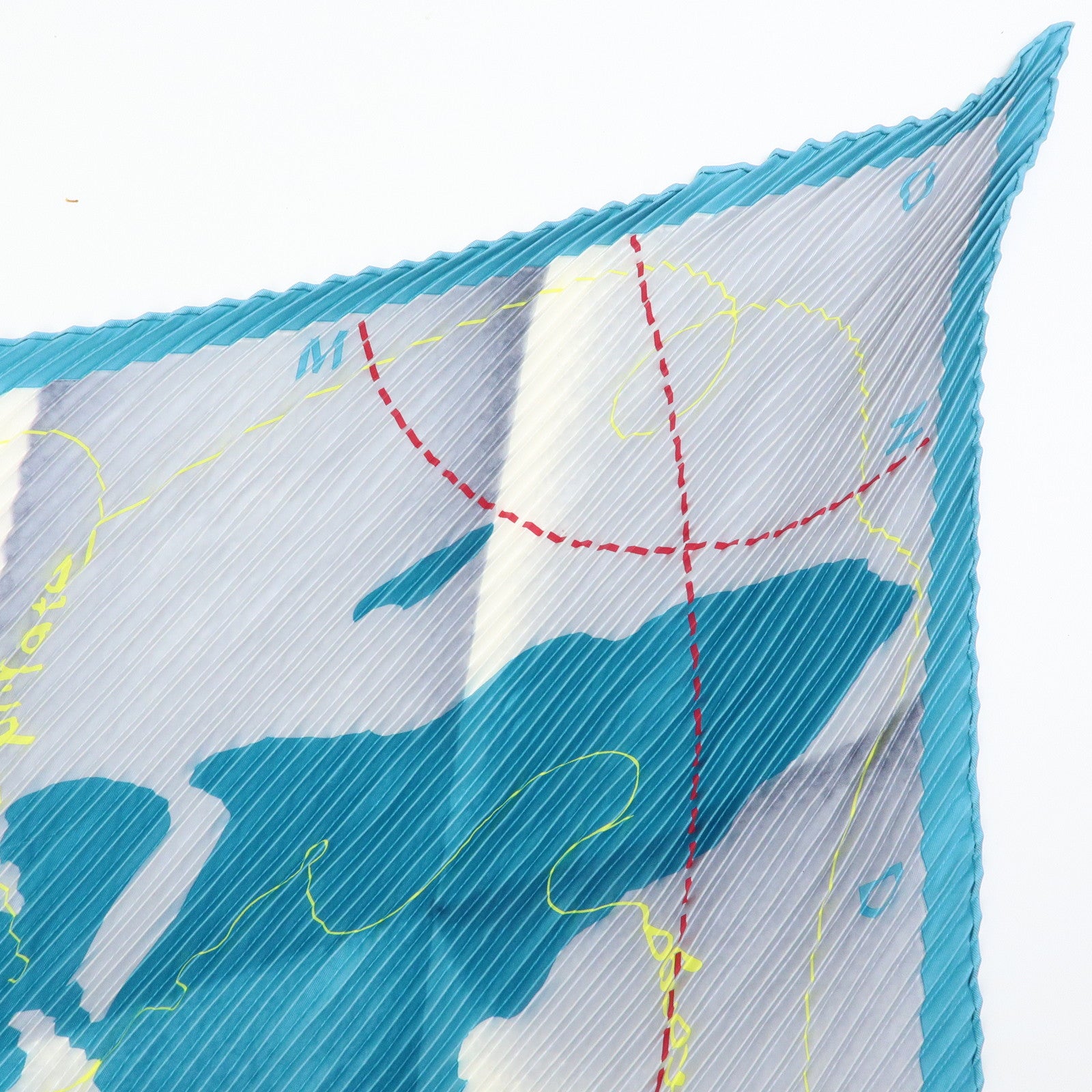 HERMES Pleated Carre 90 Silk 100% Scarf World Map Blue Ivory