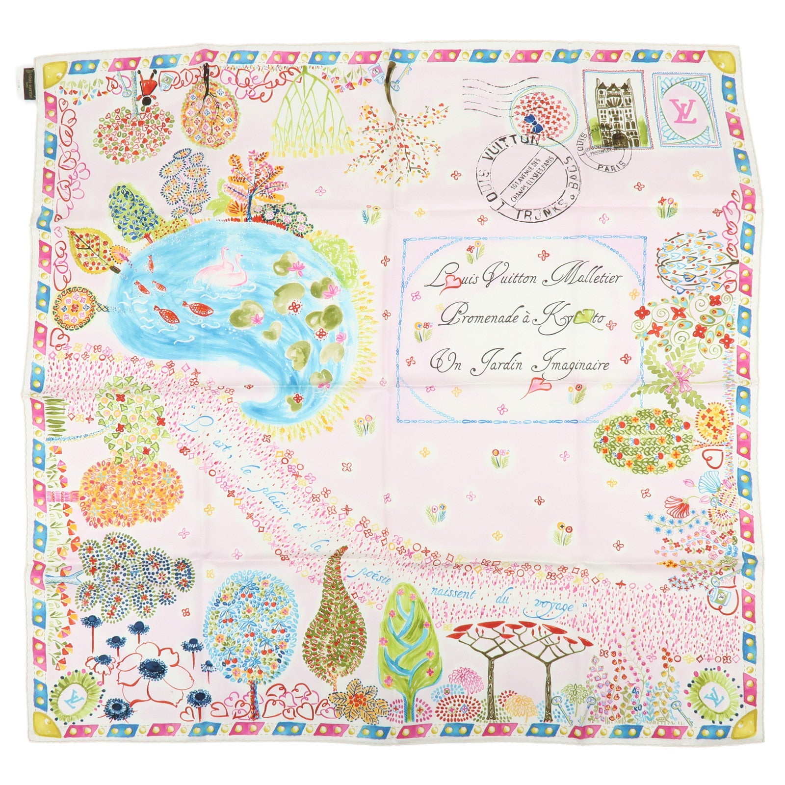 Louis Vuitton Silk 100% Scarf Voyage Autour De Ma Malle M72898