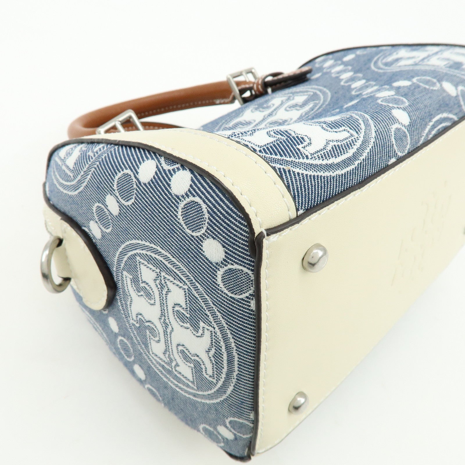 TORY BURCH T Monogram Canvas Leather 2Way Hand Shoulder Bag Blue