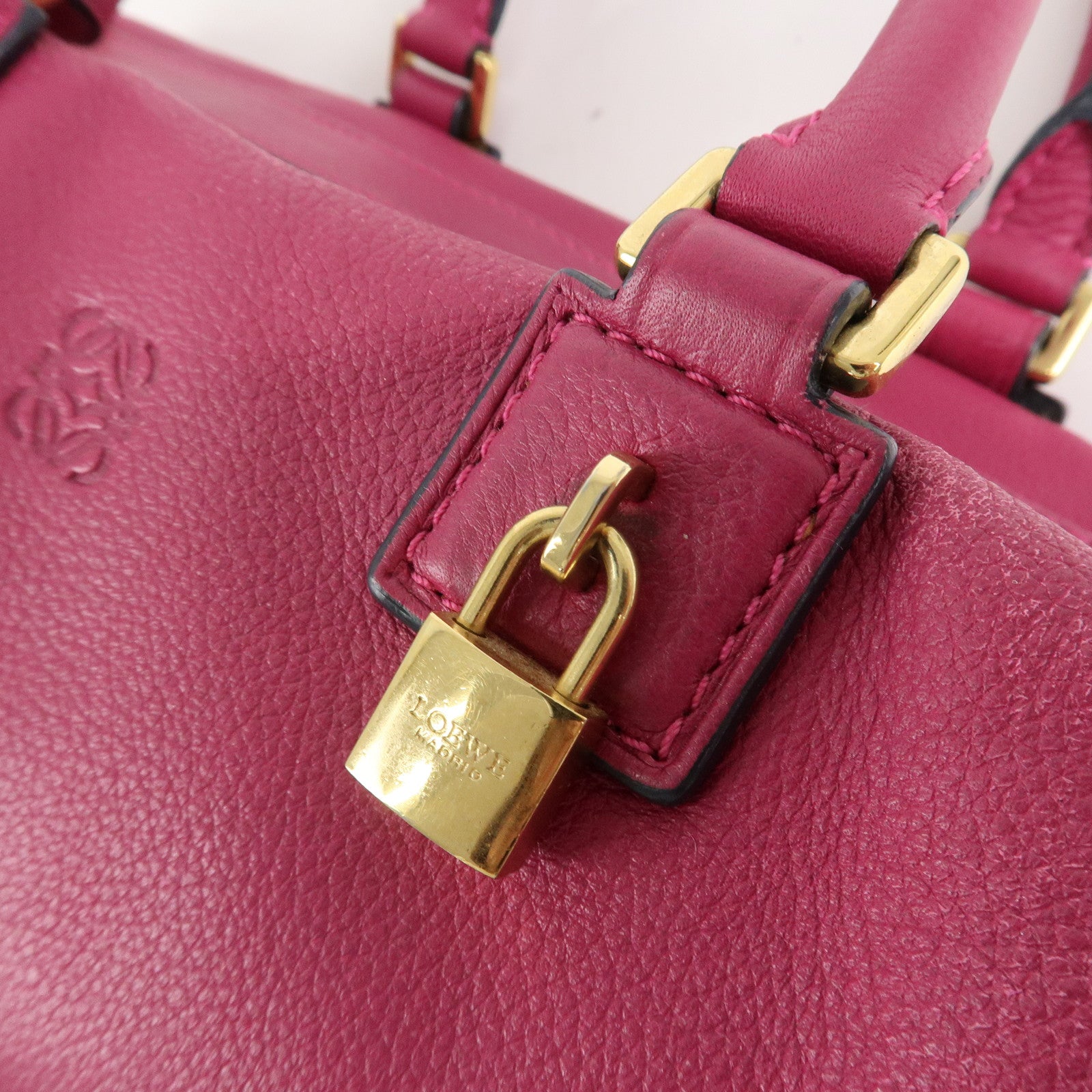 LOEWE Anagram Leather 2WAY Hand Bag Shoulder Bag Hot Pink Used