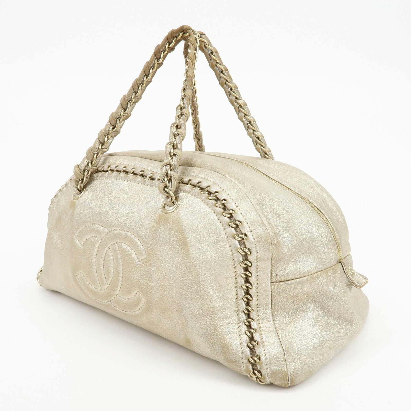 CHANEL COCO Mark Calfskin Boston Bag Shoulder Bag Silver