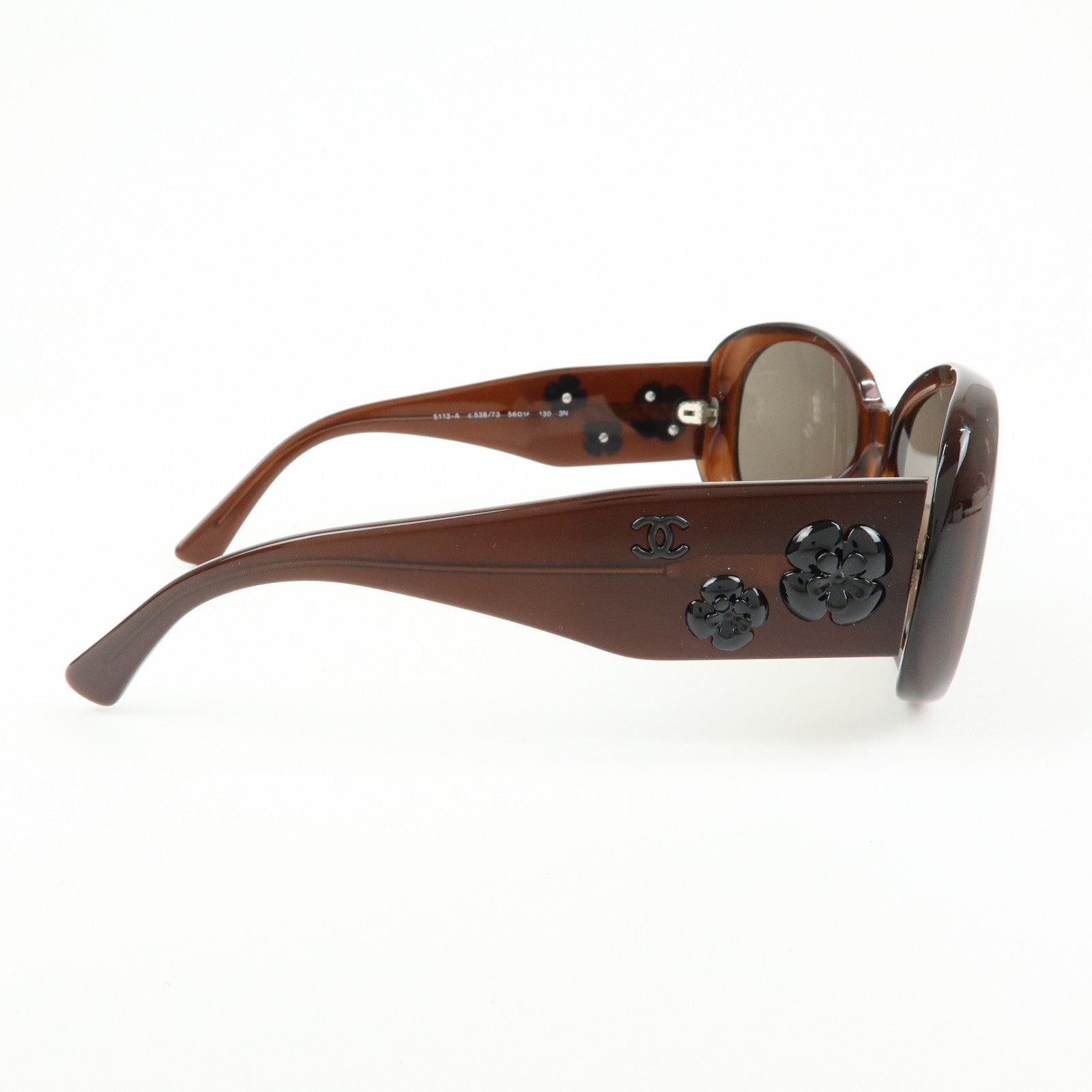 CHANEL Camellia Plastic Sunglasses Brown 5113-A56□16