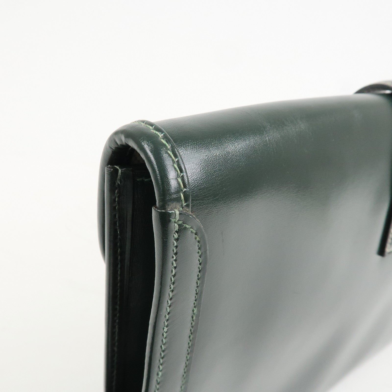 HERMES Box Calf Gige PM Clutch Bag O Stamped Dark Green