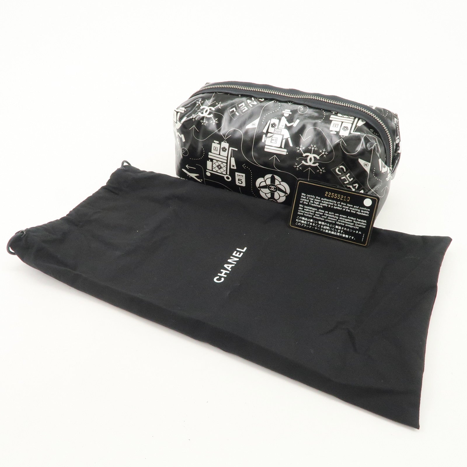CHANEL Airline Nylon Pouch Cosmetic Pouch Black White