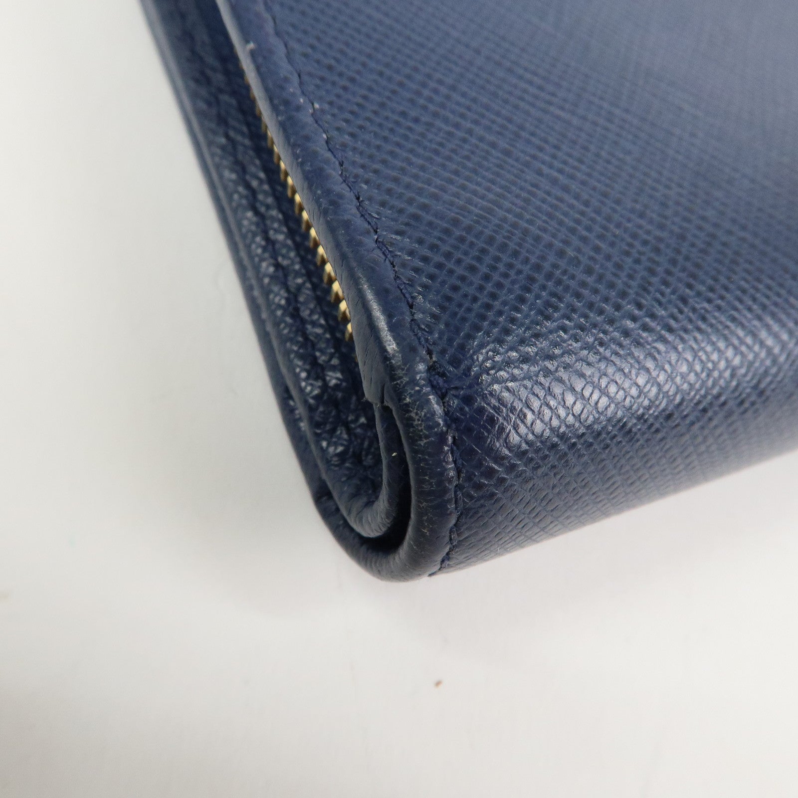 PRADA Logo Saffiano Leather Bi-fold Compact Wallet Navy 1ML018