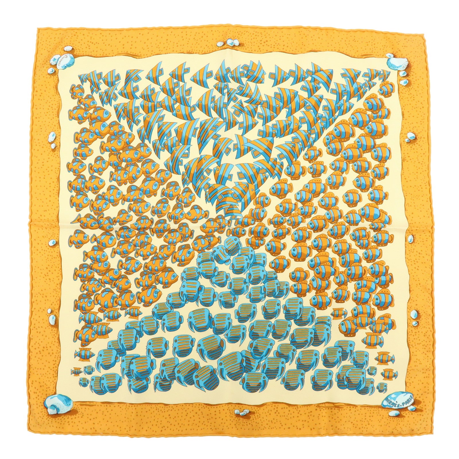HERMES Petit Carre 40 Silk 100% Mini Scarf Poissons Tropicaux