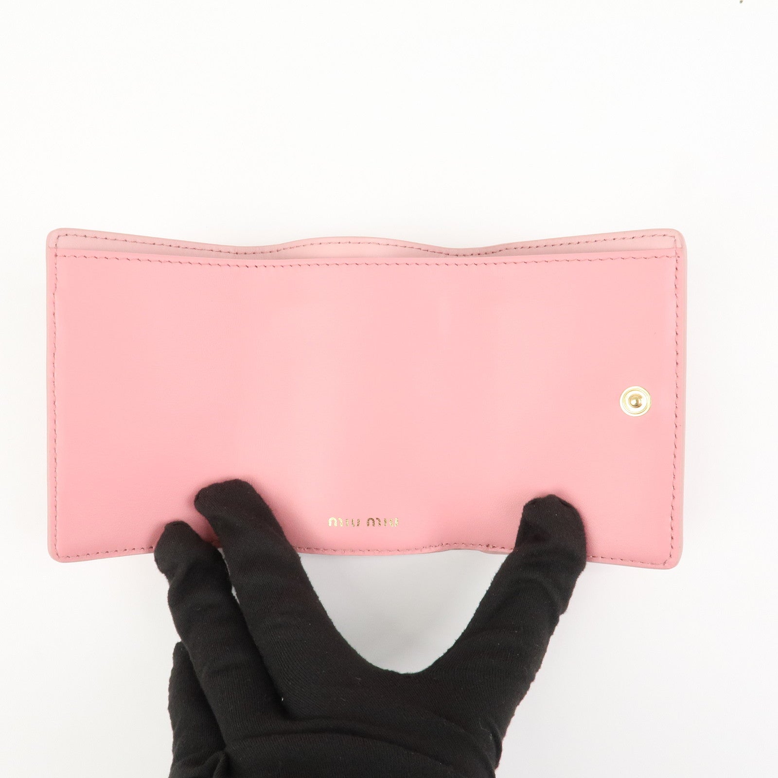 MIU MIU Logo Ribbon Tri-fold Wallet Compact Wallet Pink 5MH020