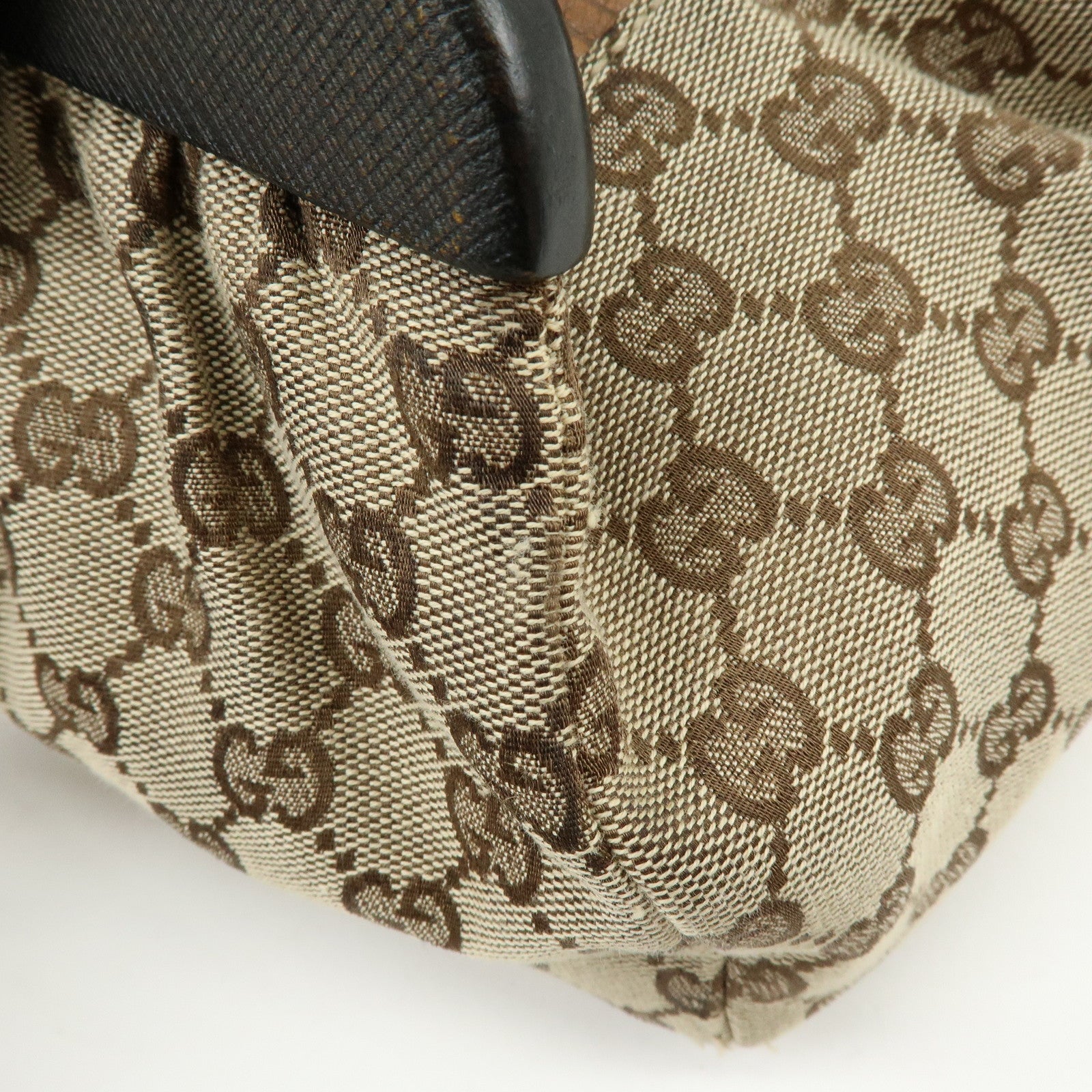 GUCCI GG Monogram Canvas Wood Handle Hand Bag Brown 112683