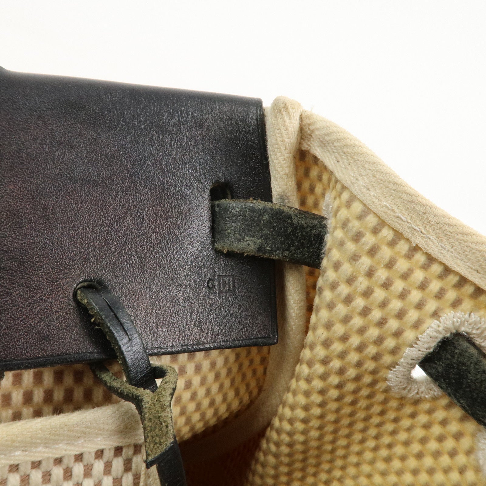 HERMES Herline Cabas PM Toile GM Canvas Leather Hand Bag □H Stamped