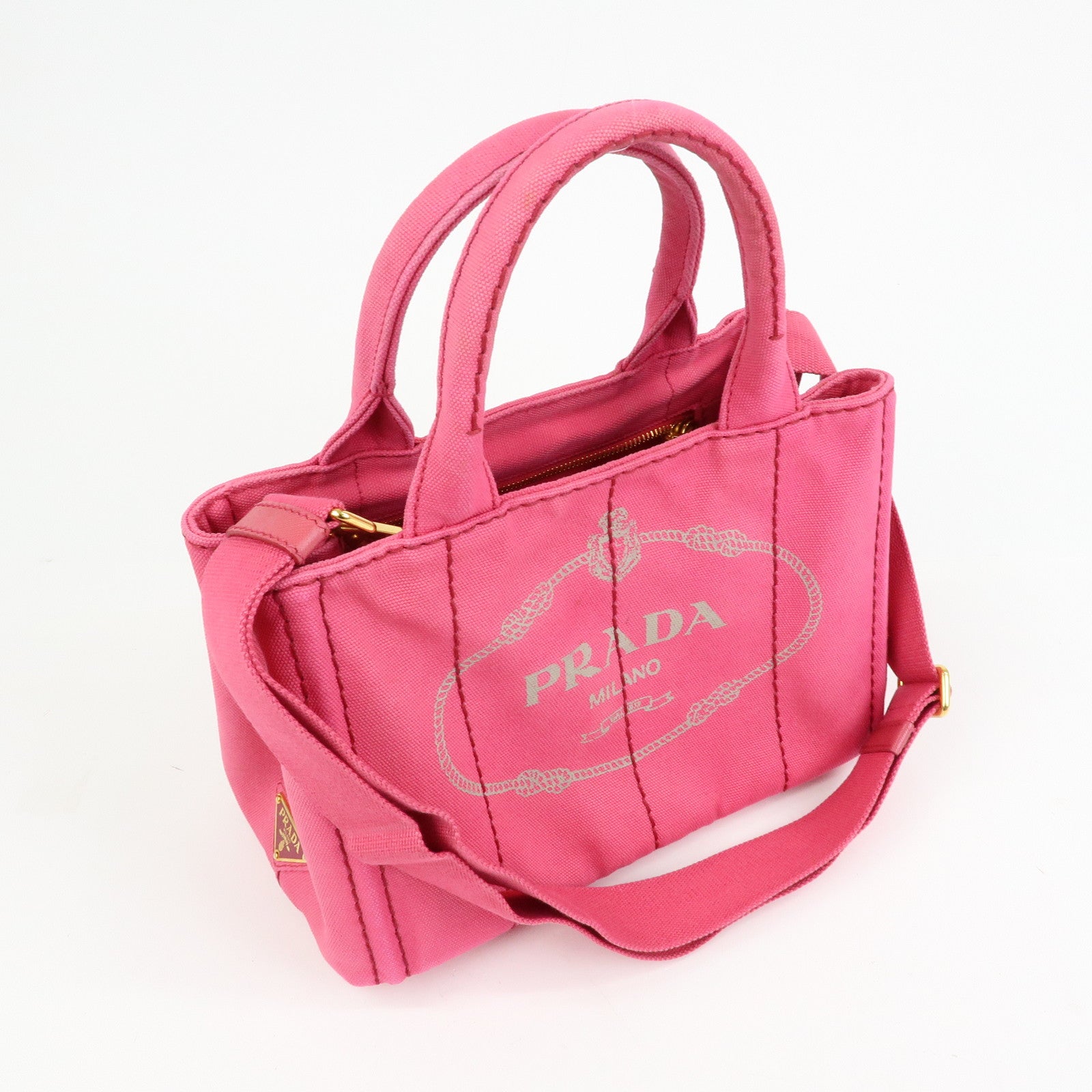 PRADA Triangle Logo Canapa Mini 2Way Hand Shoulder Bag Pink B2439G