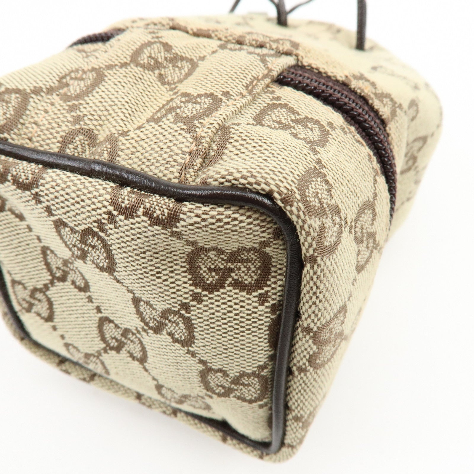 GUCCI GG Canvas Leather Hand Bag Cosmetic Pouch Beige 039・1054