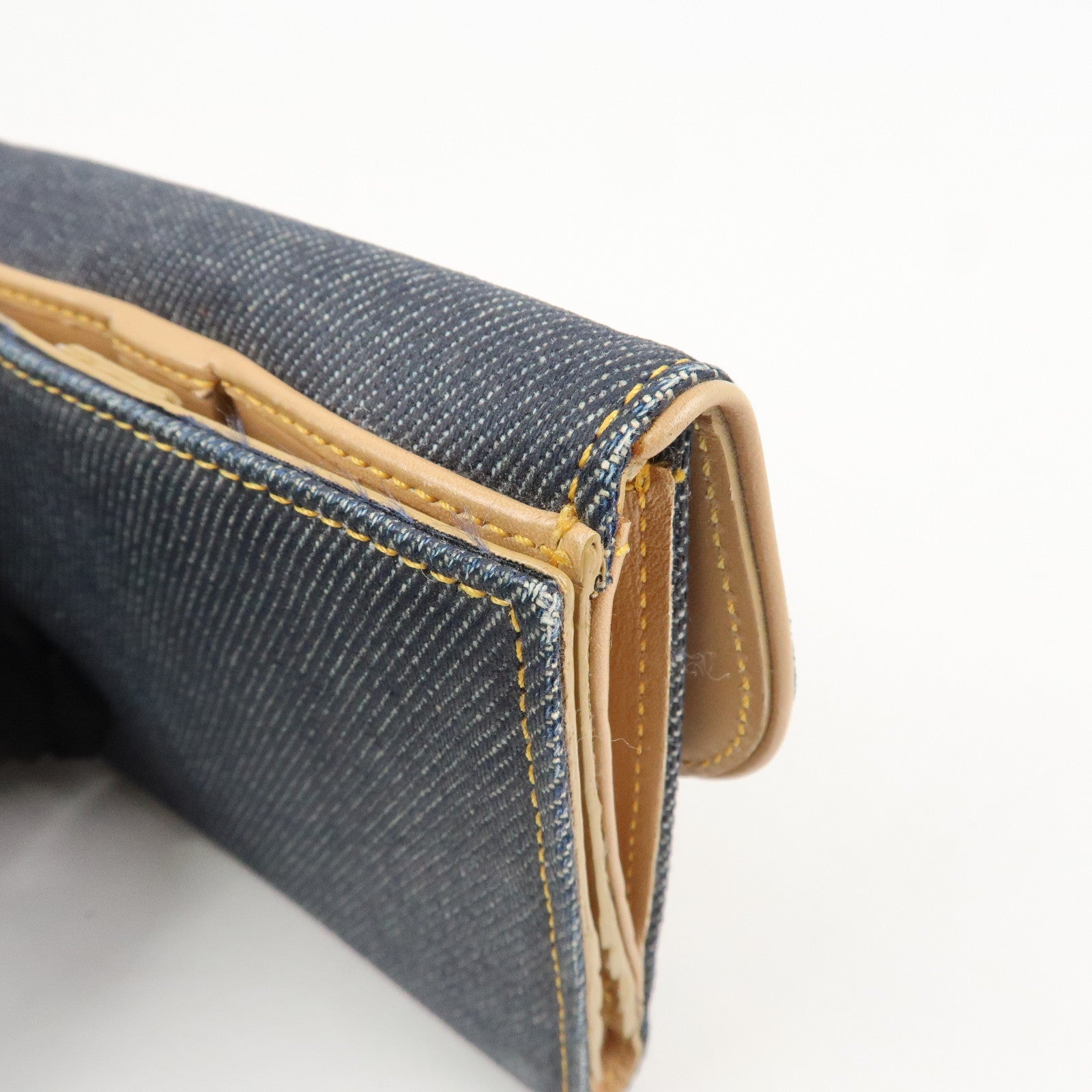 Christian Dior Saddle Denim Leather Compact Wallet Indigo Blue