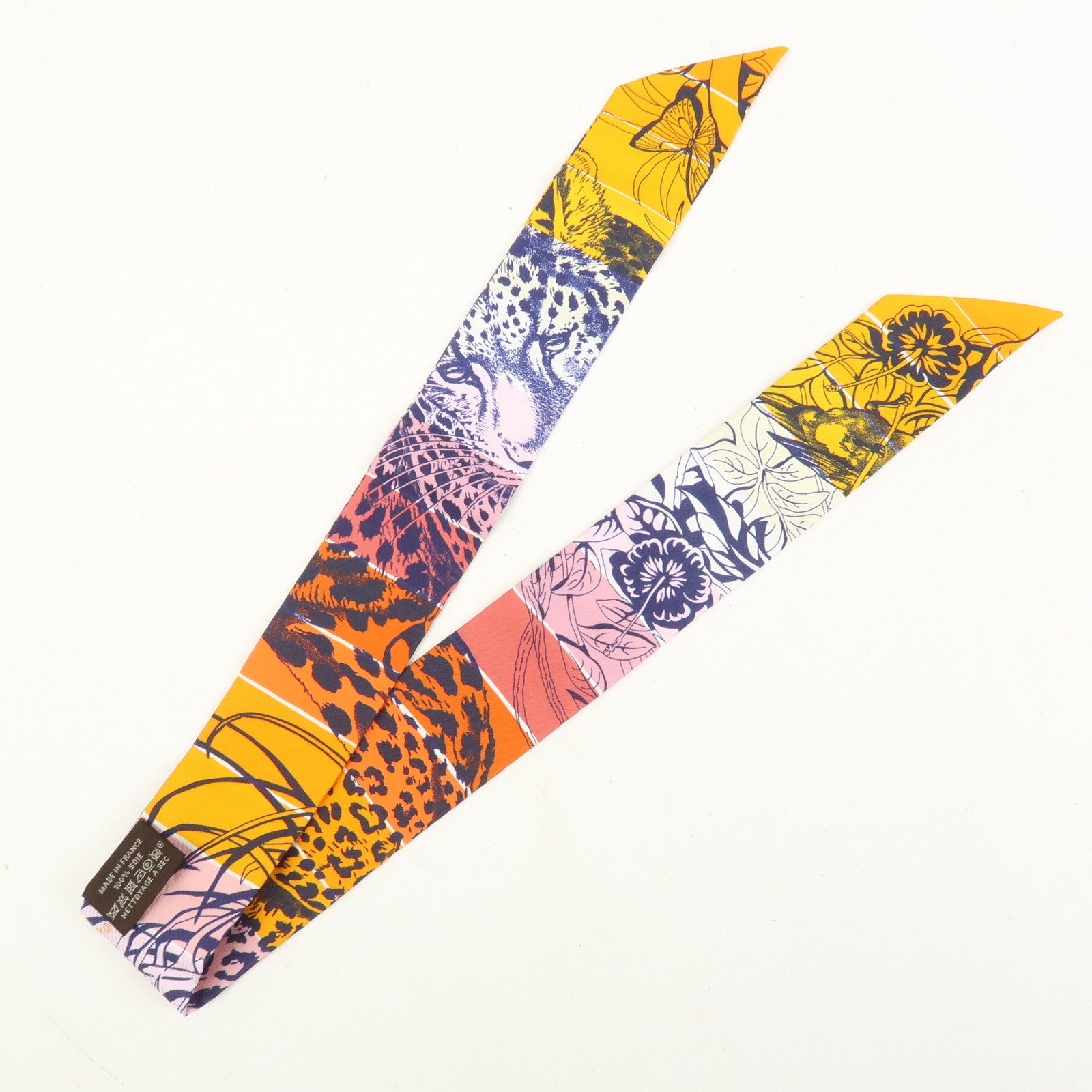 HERMES Twilly Silk 100% DIP DYE JUNGLE LOVE Scarf Orange