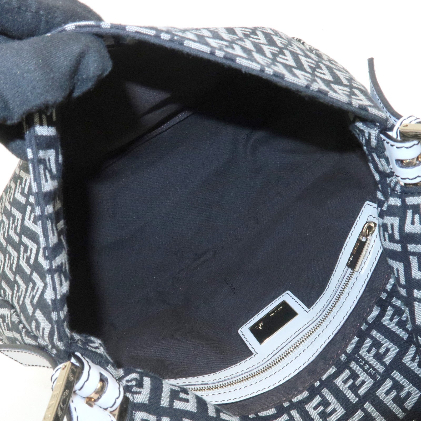 FENDI Mamma Baguette Zucchino Leather Canvas Shoulder Bag 8BR001
