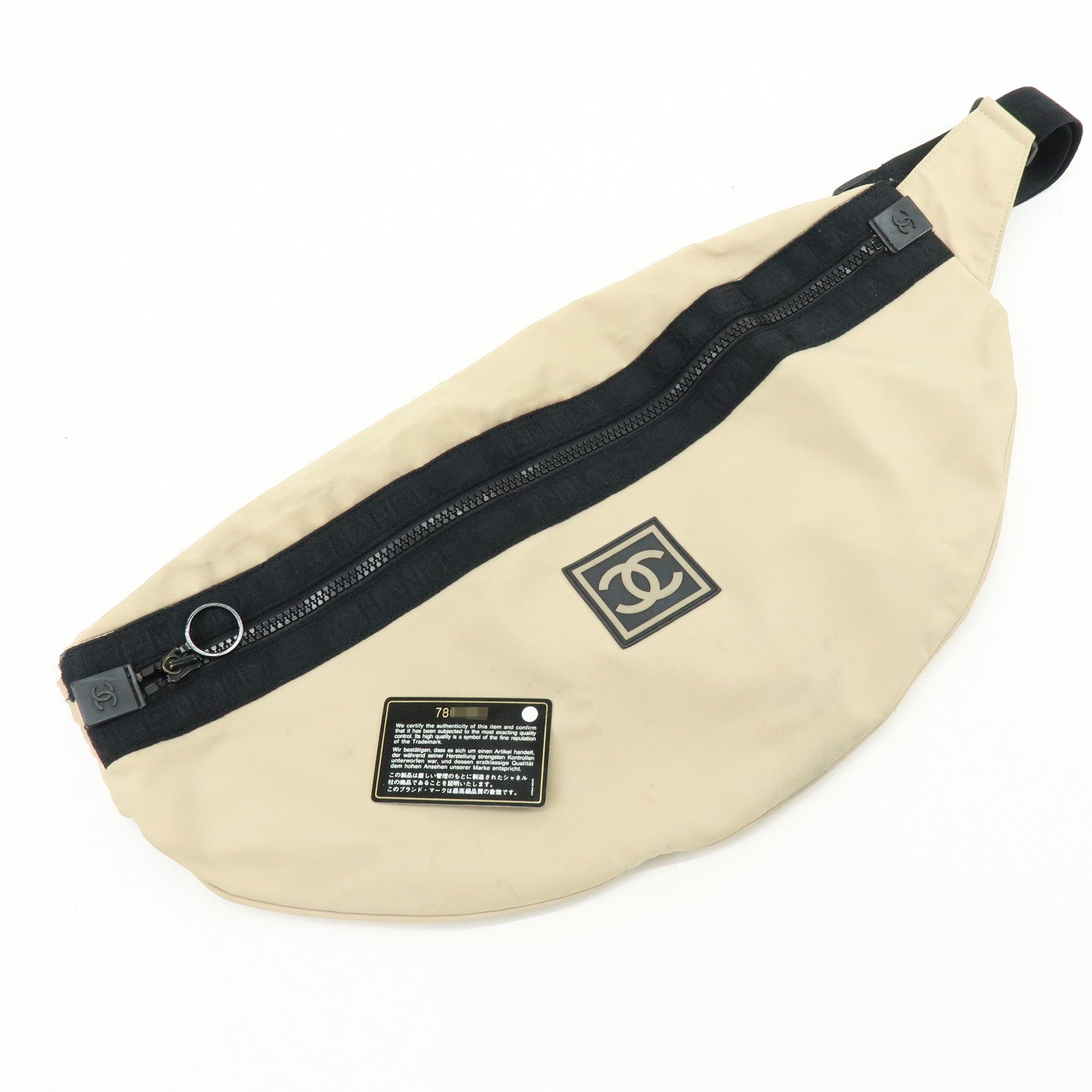 CHANEL Sports Line Nylon Banana Bag Waist Bag Crossbody Bag Beige