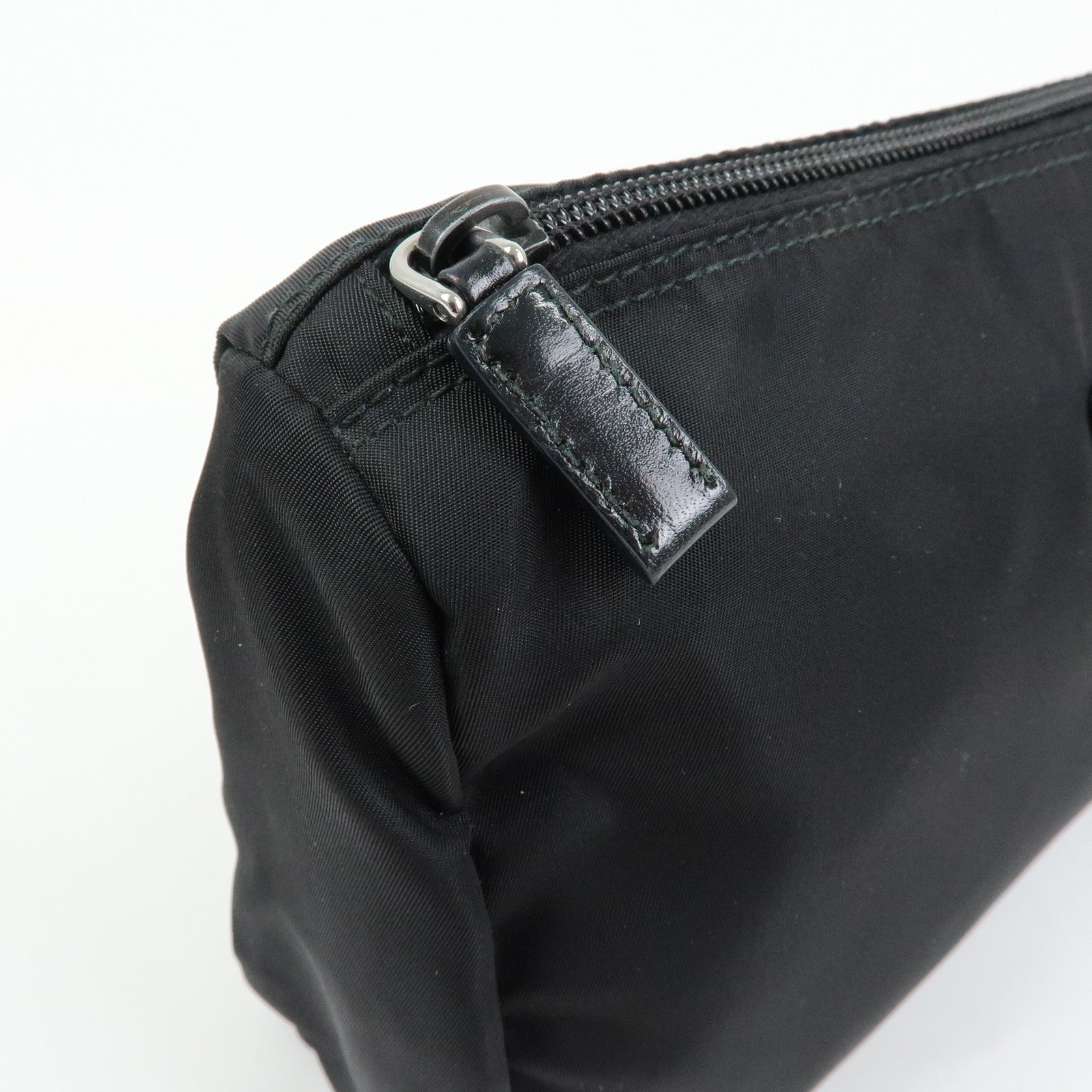 PRADA Triangle Logo Nylon Cosmetic Pouch Makeup Bag Black