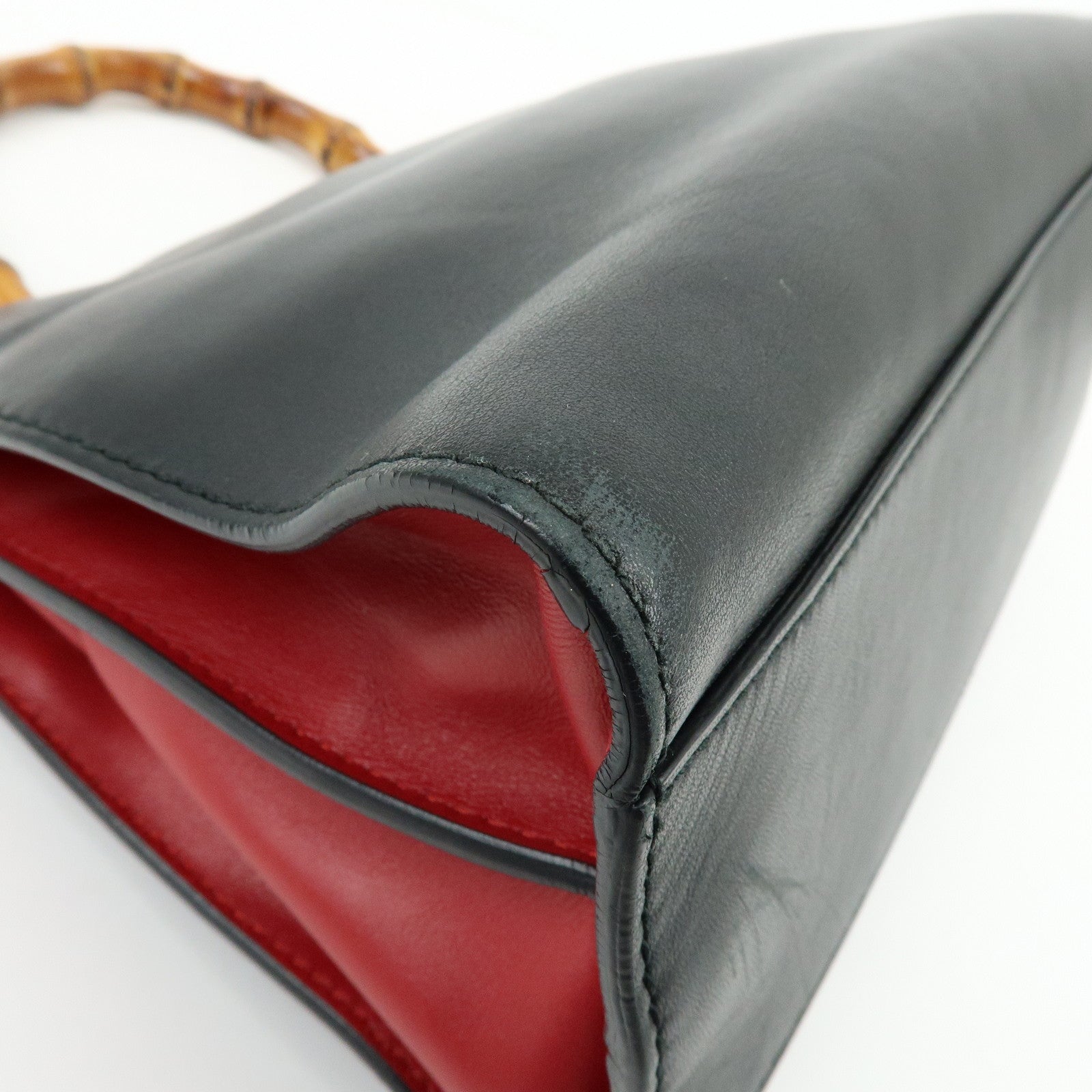 GUCCI Sherry Nymphaea Bamboo Leather 2Way Bag Black 459076