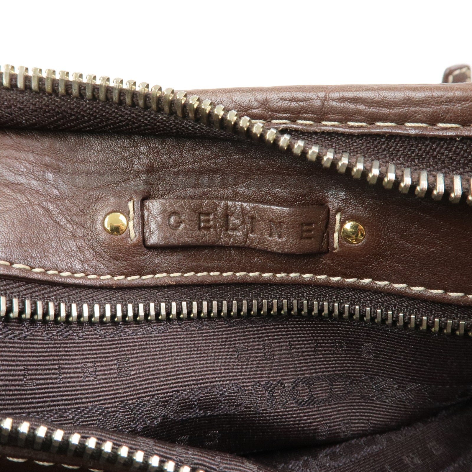 CELINE Logo Leather Boogie Bag Large Tote Bag Hand Bag Brown