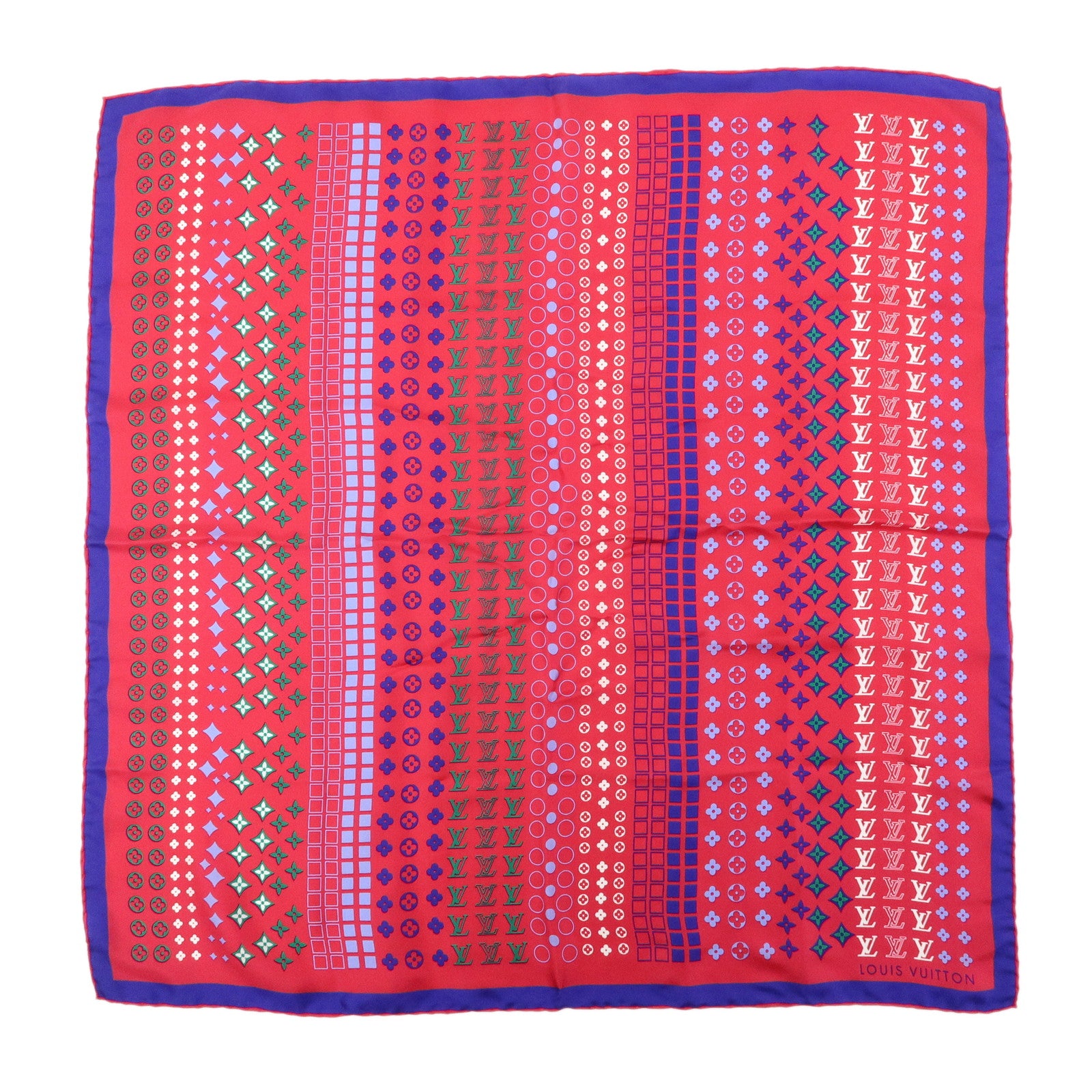 Louis Vuitton Monogram Silk 100% Scarf Geometric Pattern Pink Blue