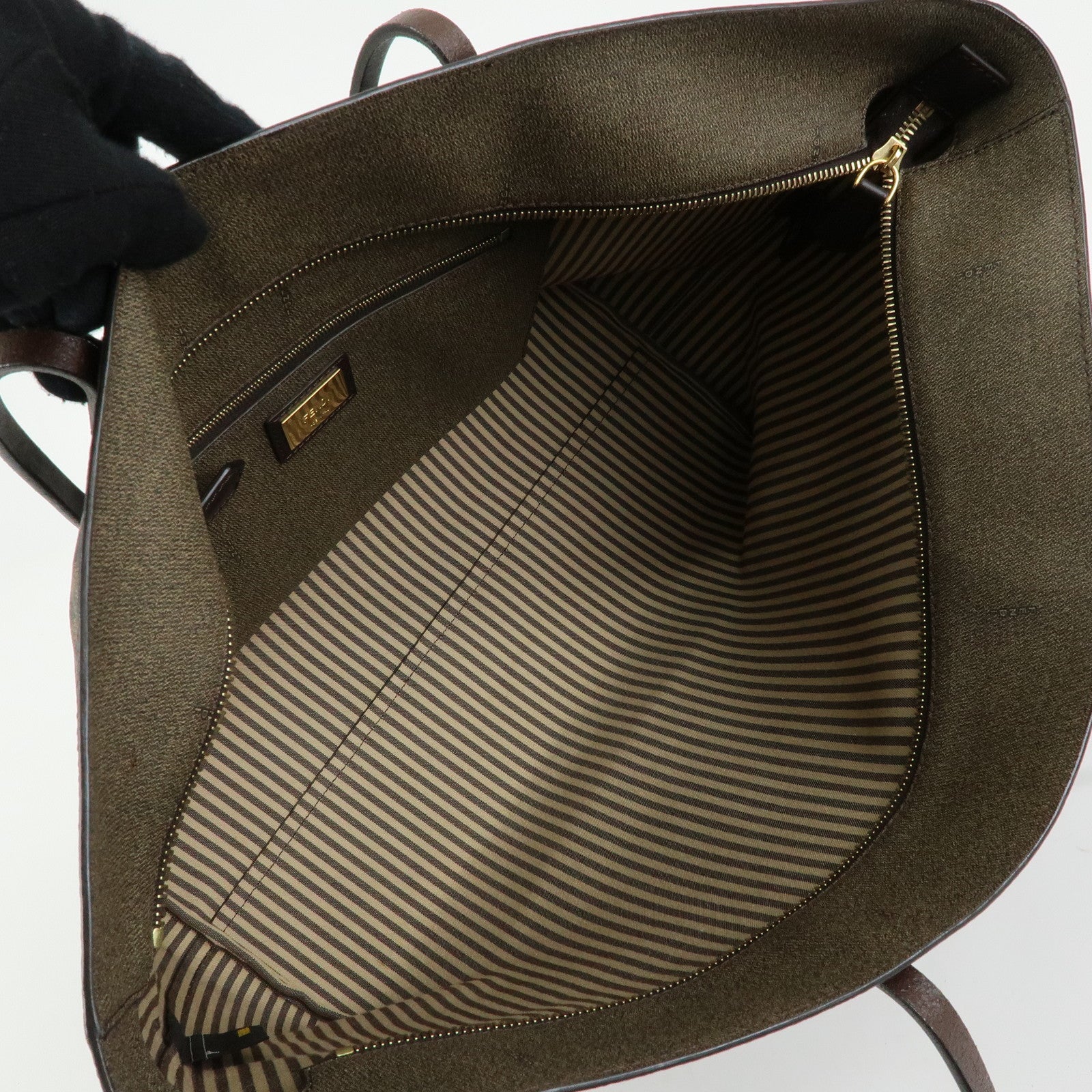 FENDI Zucca Canvas PVC Leather Tote Bag Shoulder Bag Brown 8BH185