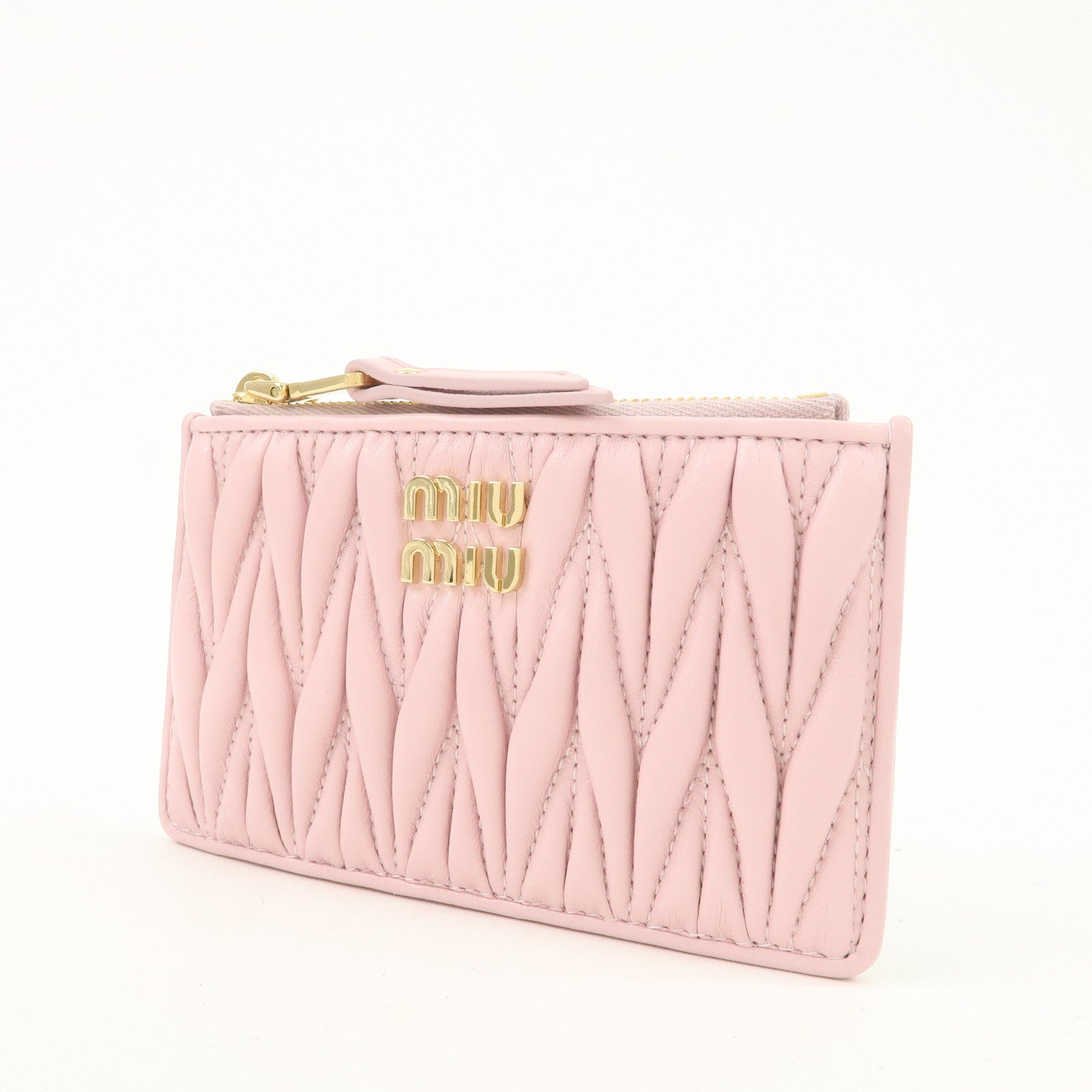MIU MIU Matelasse Leather Fragment Case Card Case Pink 5MB060