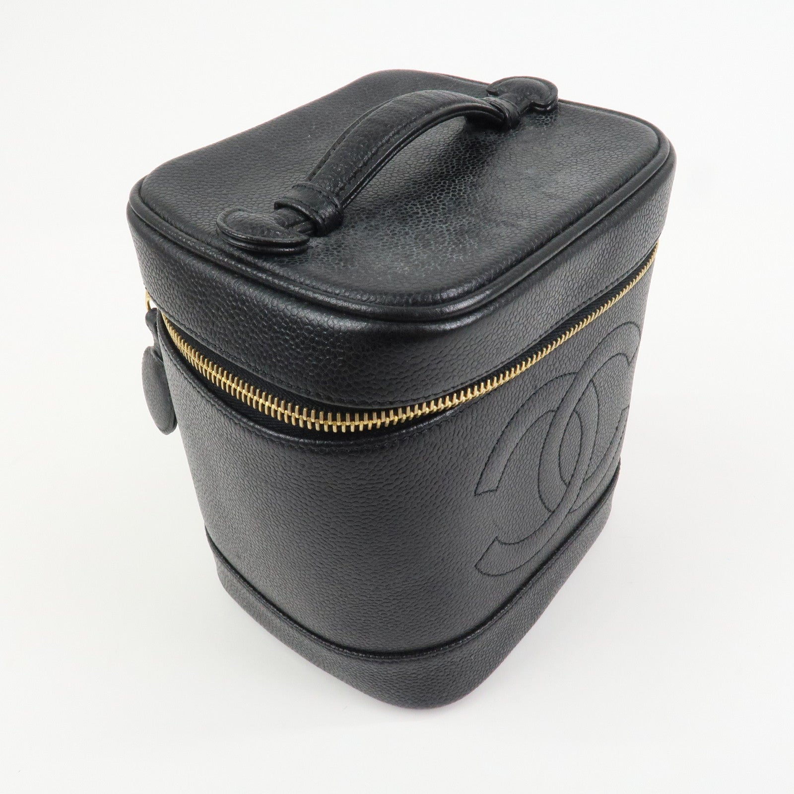 CHANEL COCO Mark Caviarskin Vanity Bag Hand Bag Pouch Black A01998