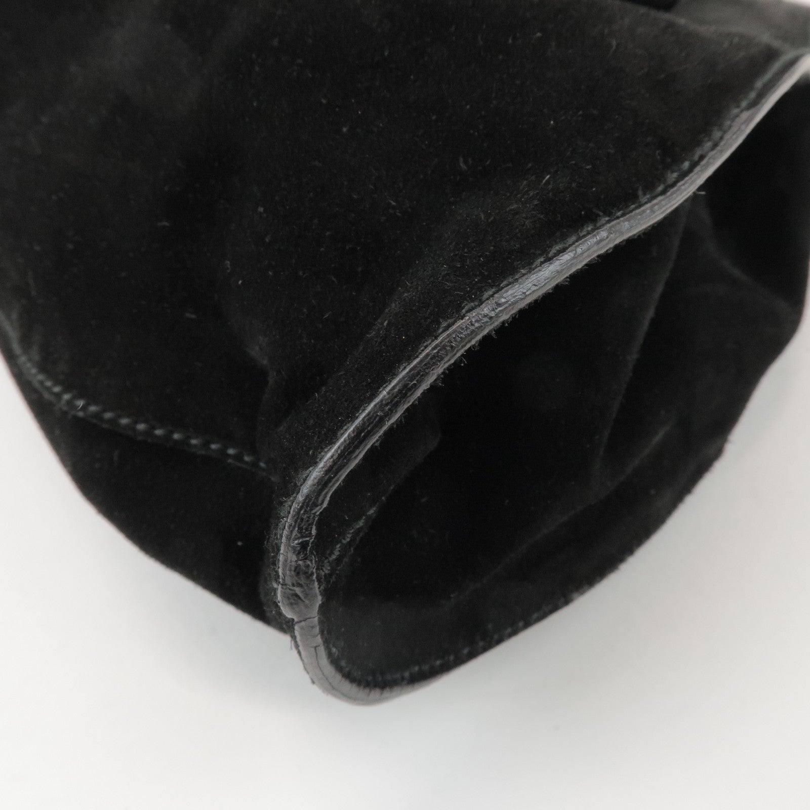 GUCCI Suede Leather Hand Bag Shoulder Bag Black 0014335