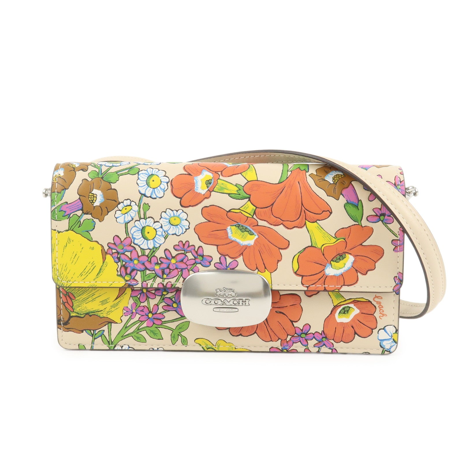 COACH Elaiza Leather Flap Crossbody Shoulder Bag Floral Print