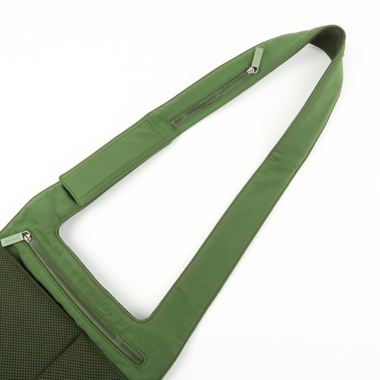 MIU MIU 90's Archive Chest Ring Mesh Nylon Shoulder Bag Khaki