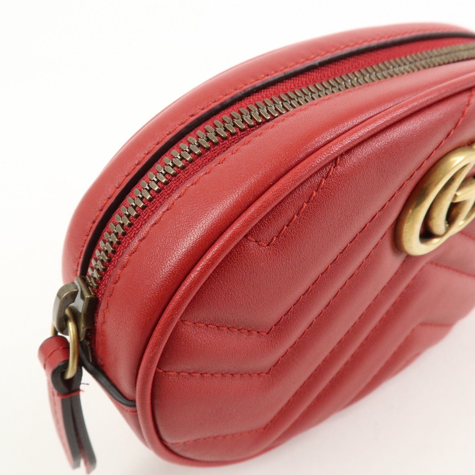 GUCCI GG Marmont Leather Waist Bag Crossbody Bag Red 476434