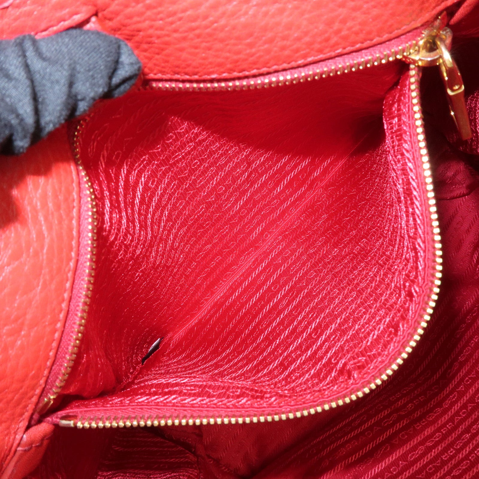 PRADA Vitello Daino Leather 2Way Tote Bag Shoulder Bag Red BR4617