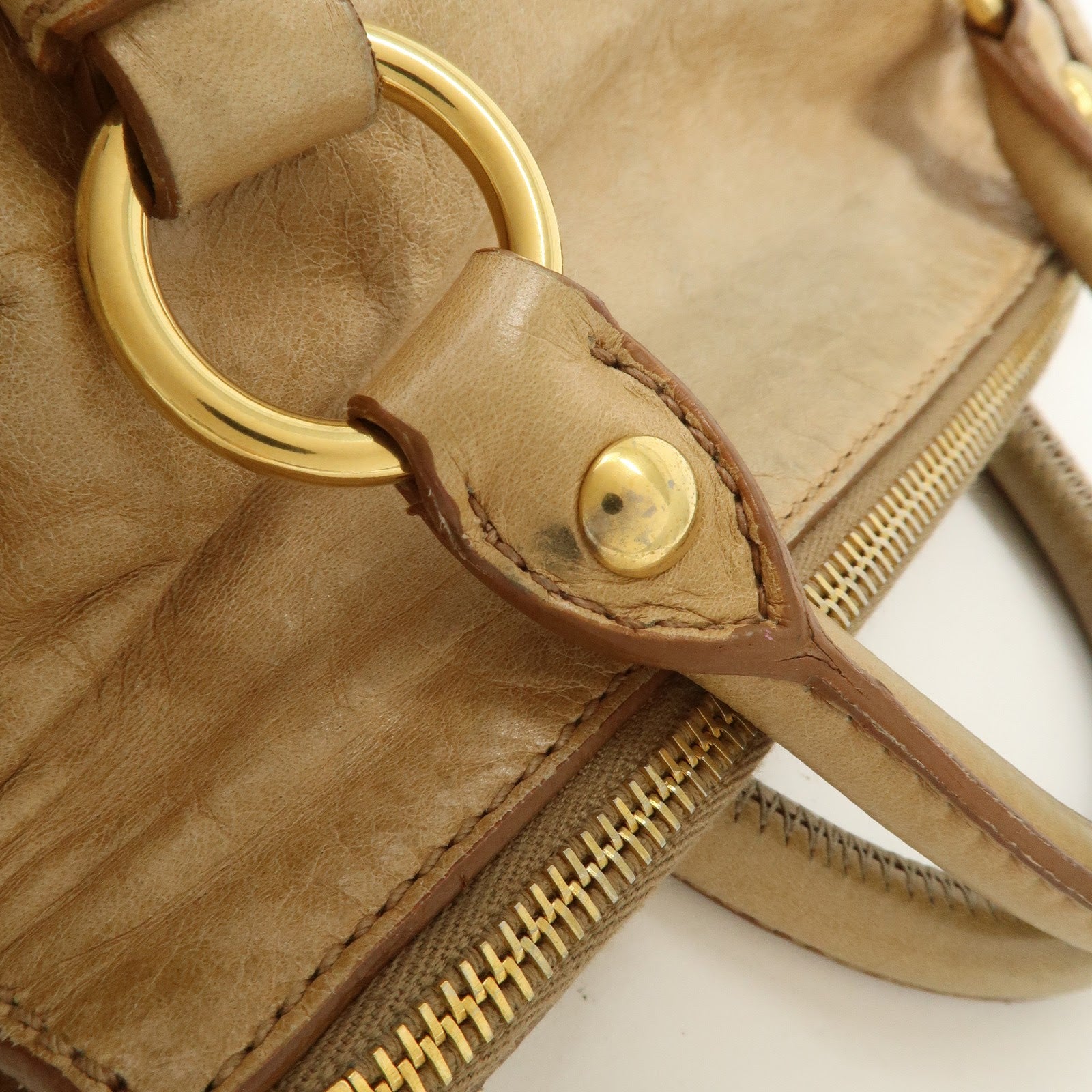 MIU MIU Logo Leather 2Way Bag Hand Bag Shoulder Bag Beige RT0438