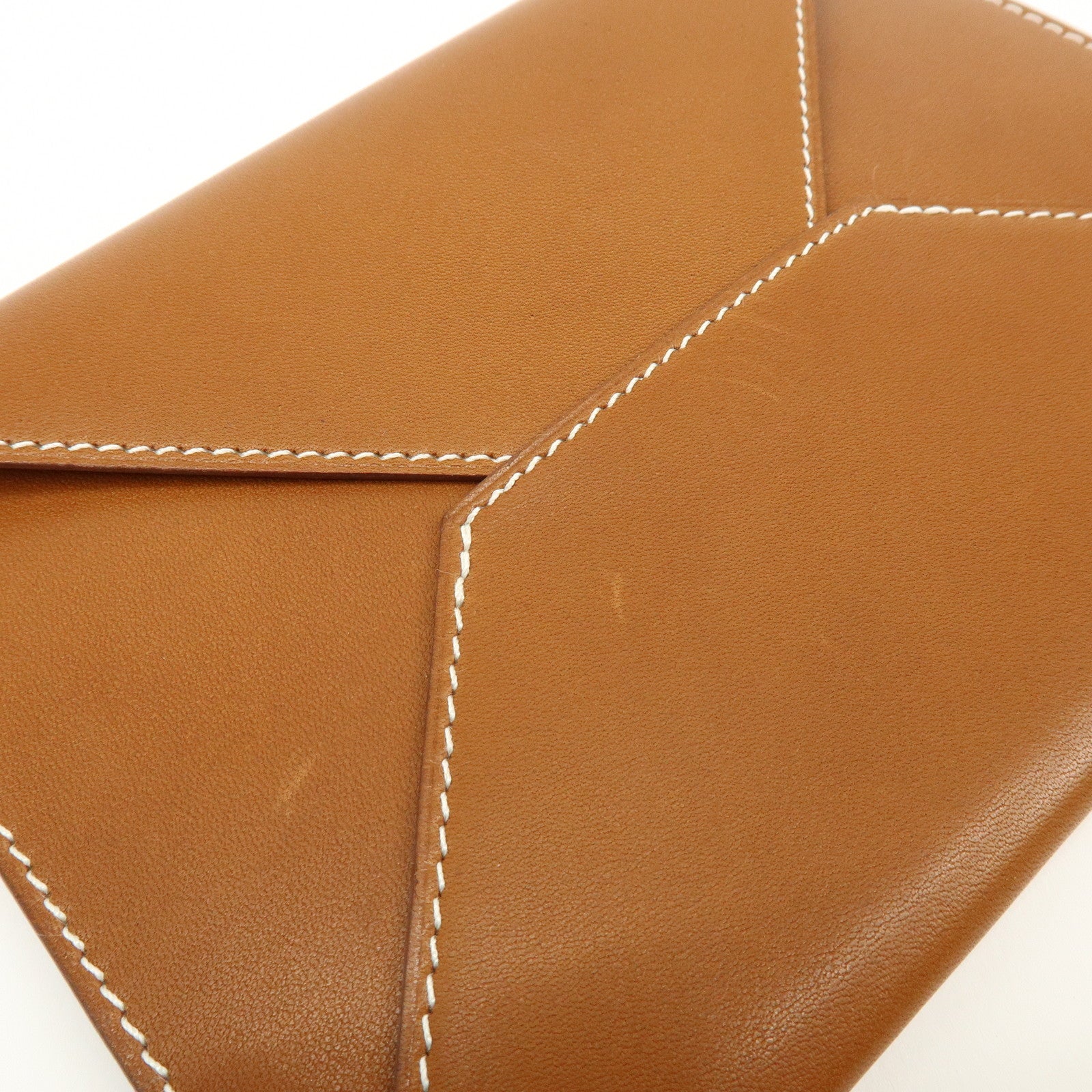 Hermes Enveloppe Box Calf Leather Card Case A Stamped Tan Brown