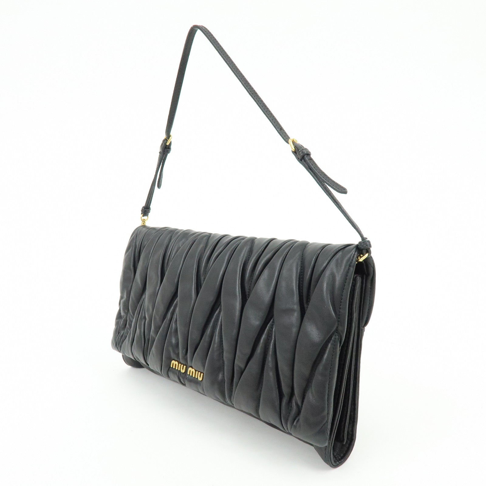MIU MIU Matelasse Nappa Leather Shoulder Bag Clutch Bag Black