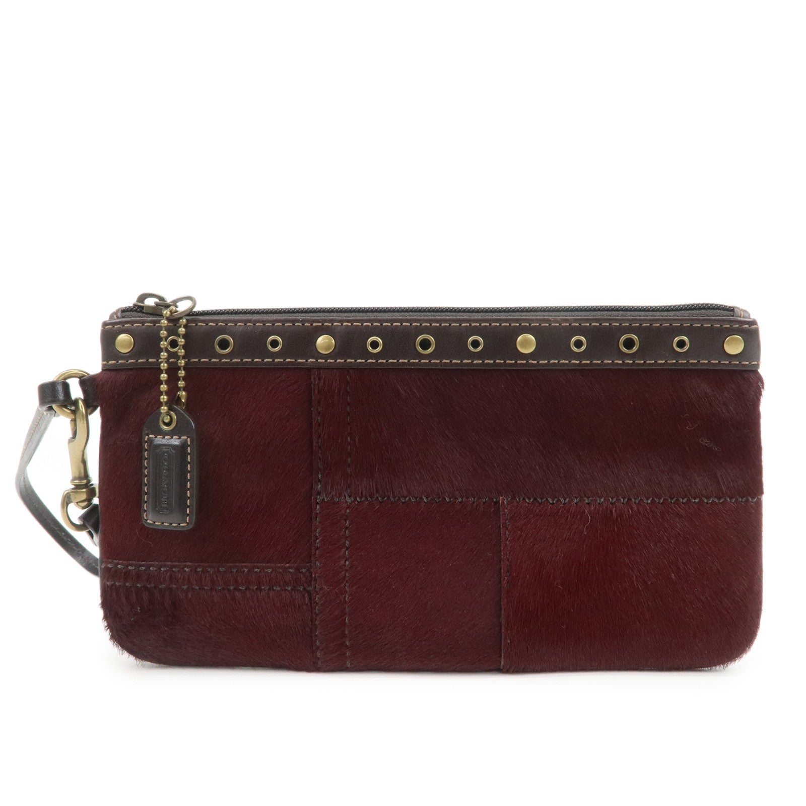 COACH Unborn Calf Leather Pouch Cosmetic Pouch Bordeaux Brown