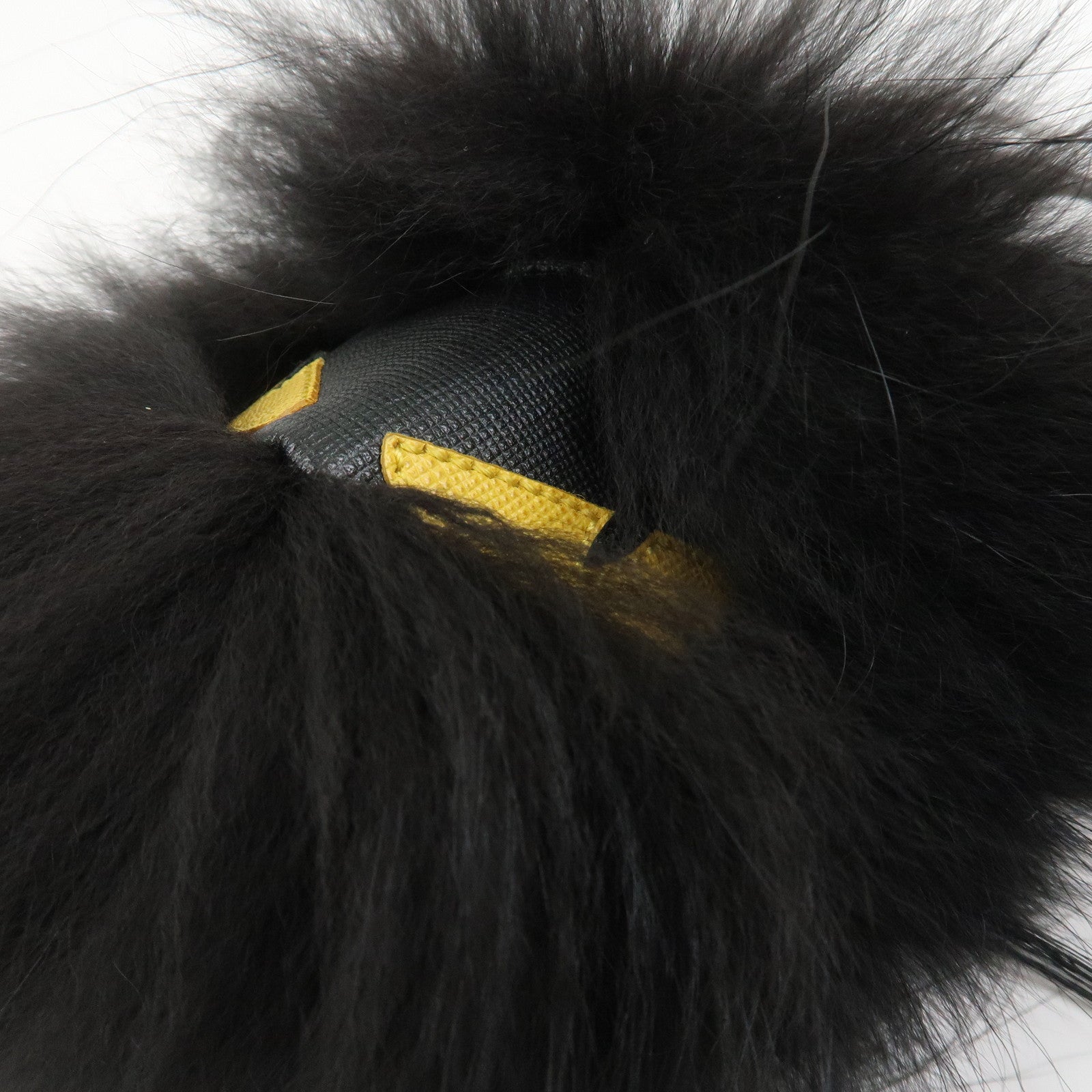 FENDI Fur Saffiano Leather Pom Pom Monster Bag Charm Black