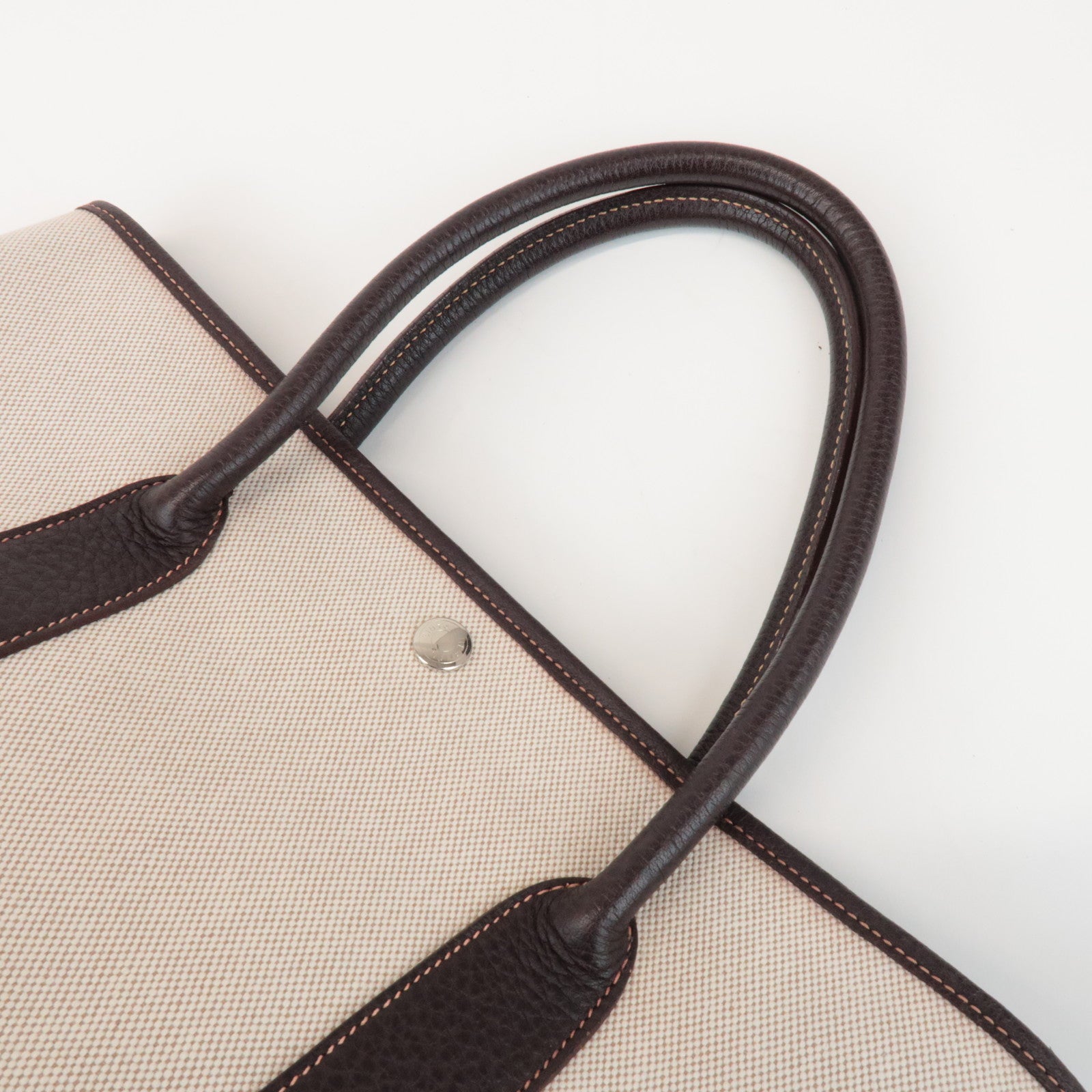 HERMES Toile Ash Garden Party PM □H Stamped Tote Bag Brown