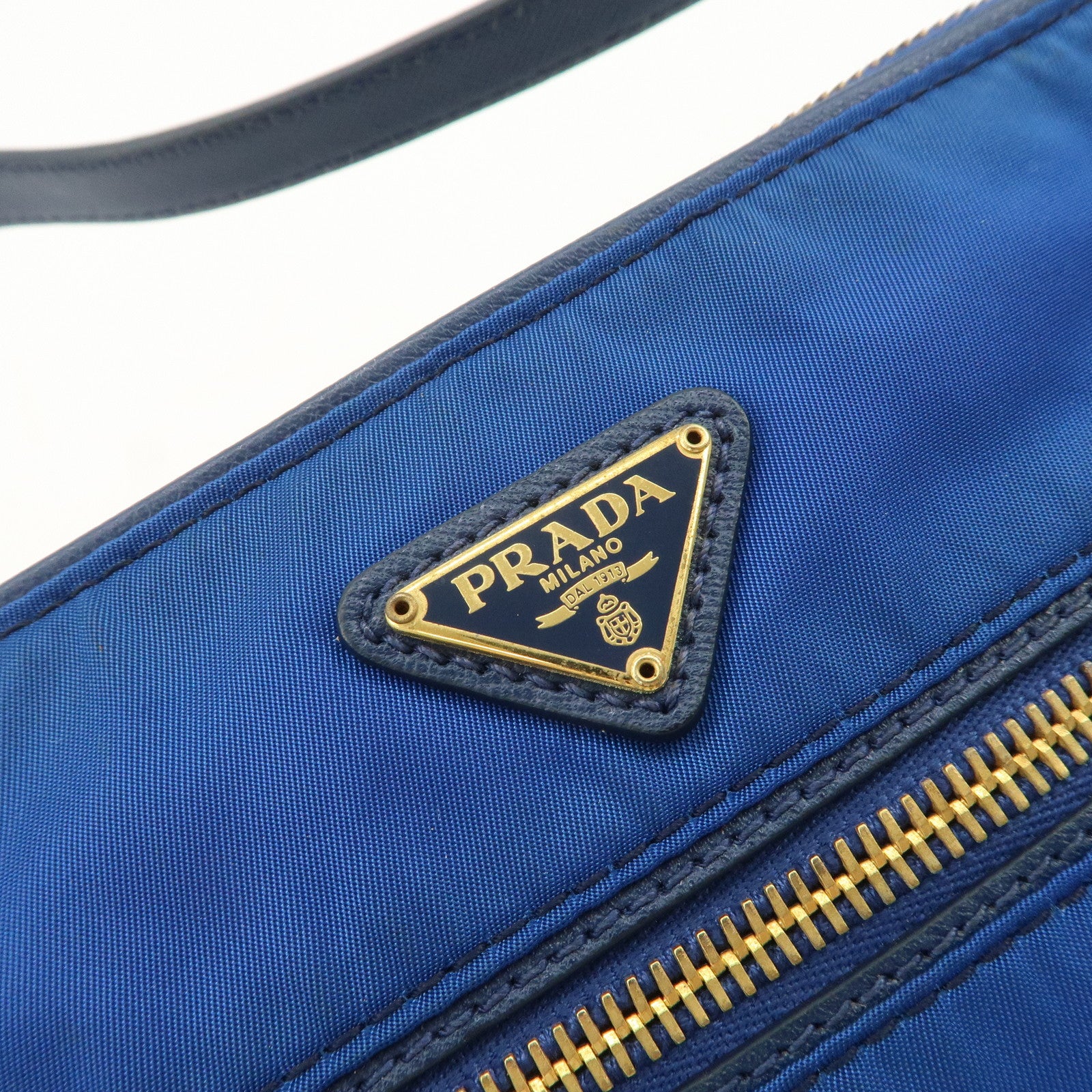 PRADA Triangle Logo Nylon Leather Mini Shoulder Bag Blue BN1834