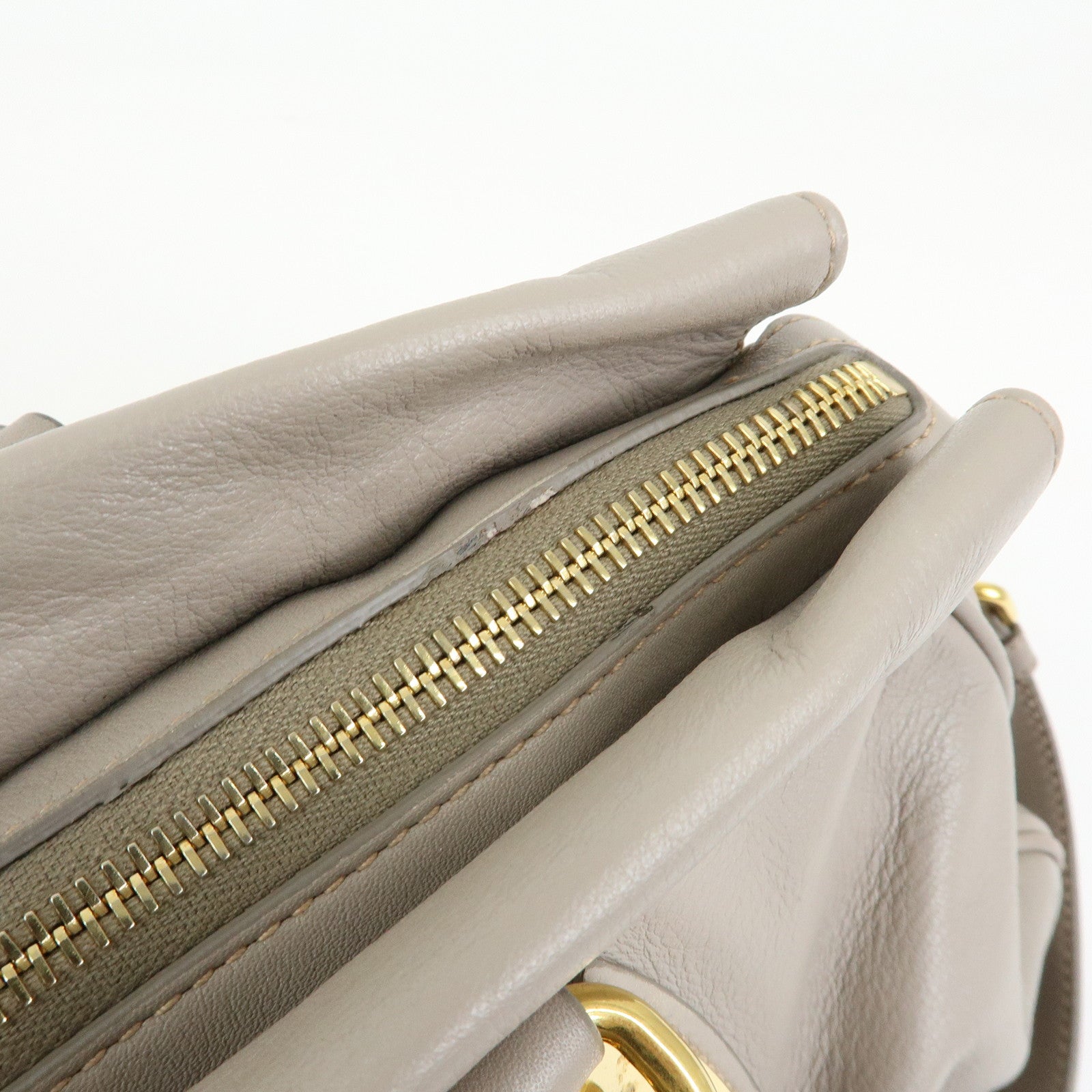 PRADA Logo Leather 2Way Bag Hand Bag Shoulder Bag Greige