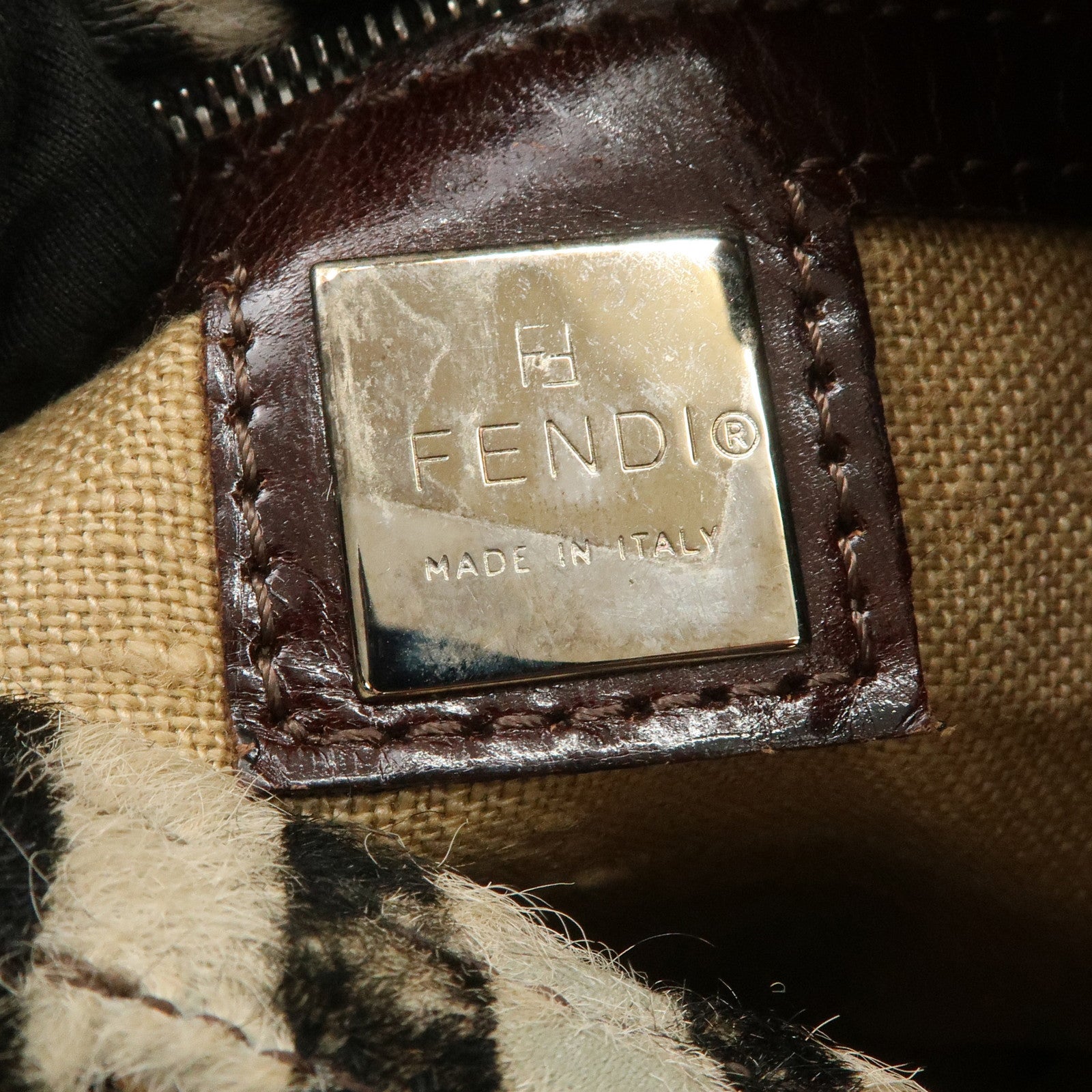 FENDI Unborn Calf Leather Tote Bag Hand Bag Brown 83158780992