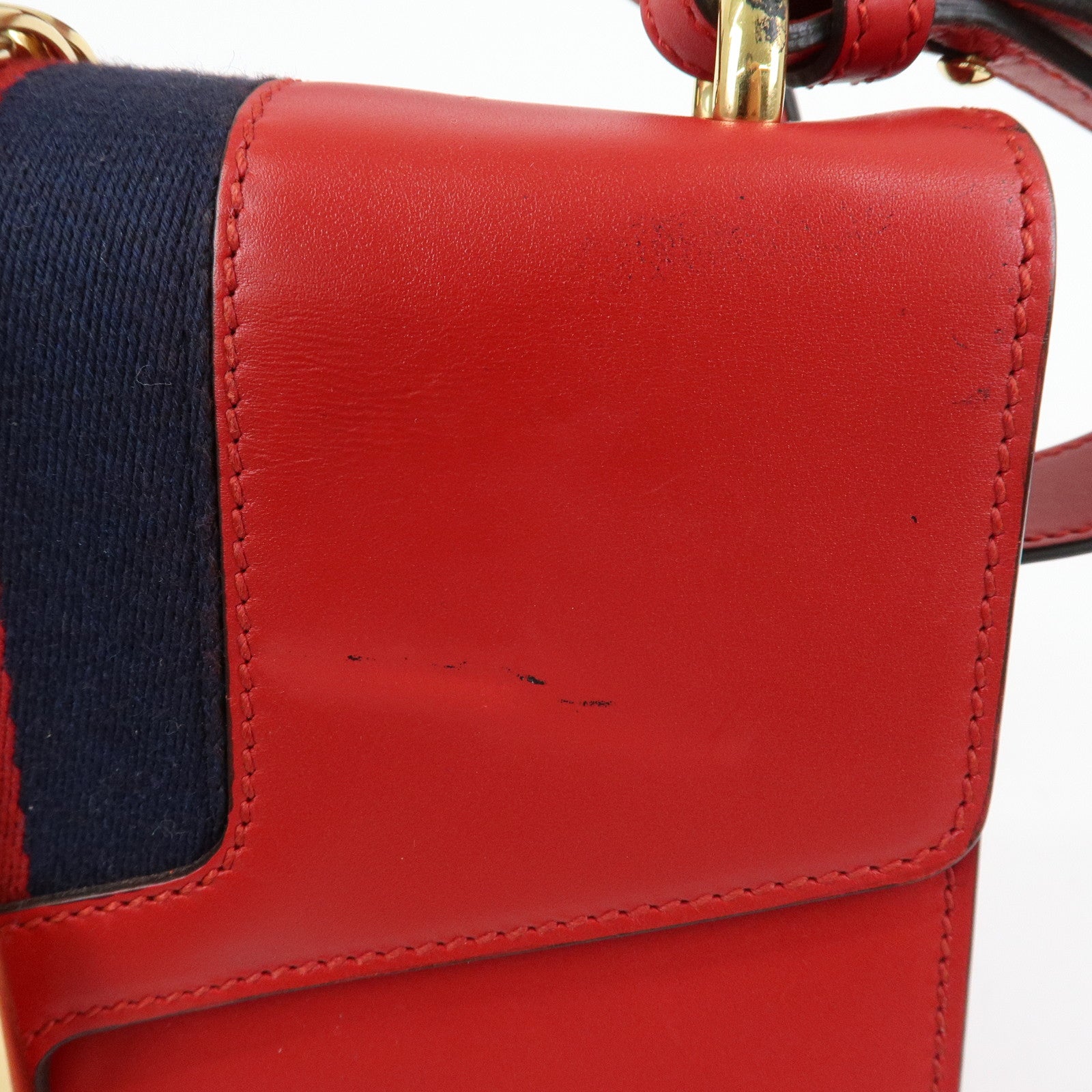 GUCCI Sylvie Sherry Leather Shoulder Bag Red Ribbon Red 421882