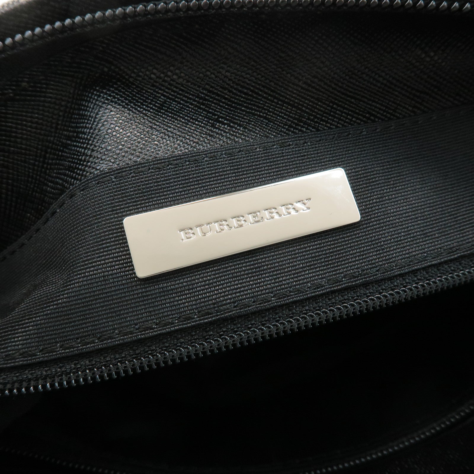 BURBERRY Nova Plaid Canvas Leather Tote Bag Shoulder Bag Black Used