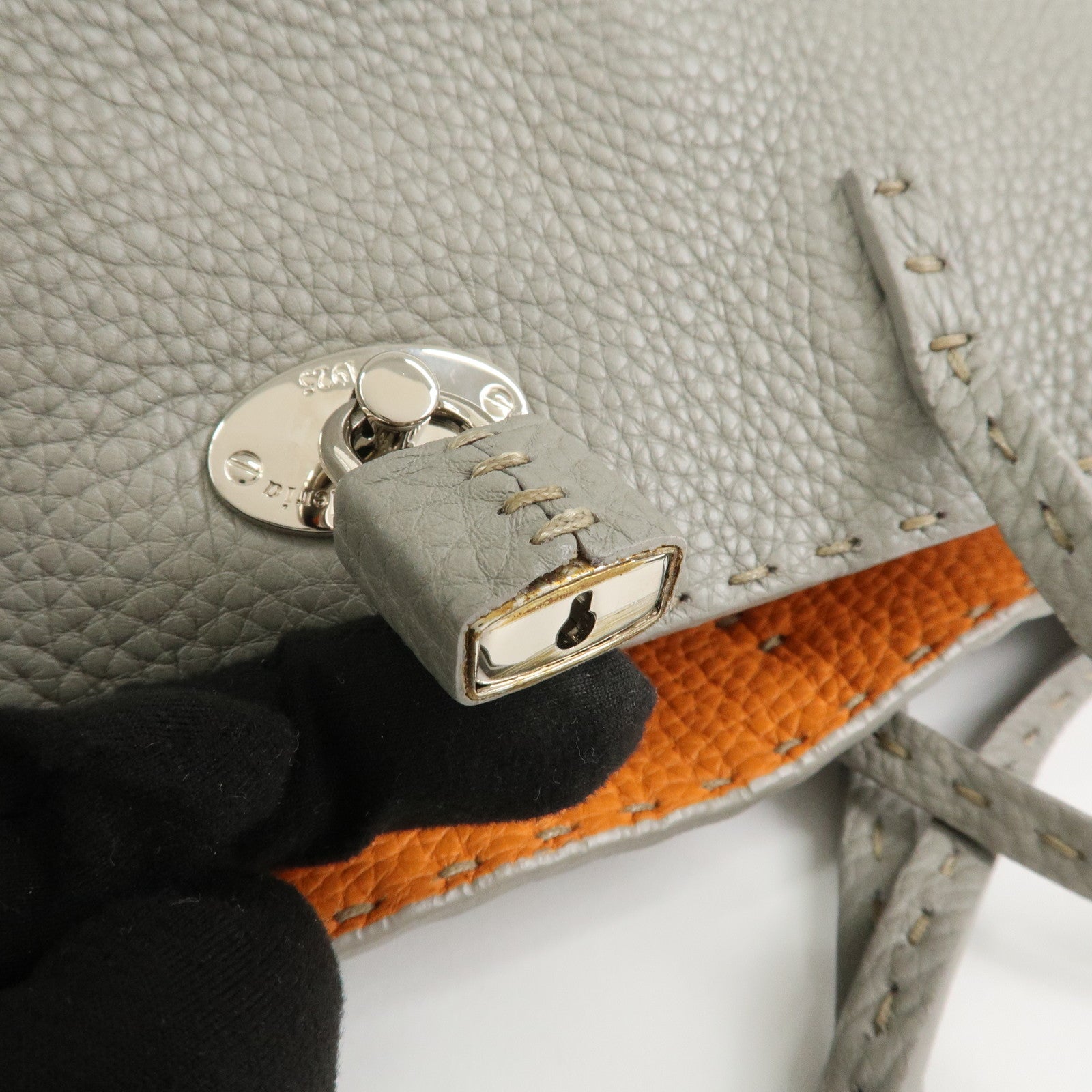 FENDI Selleria Carla Leather Tote Bag Shoulder Bag Gray 8BH257