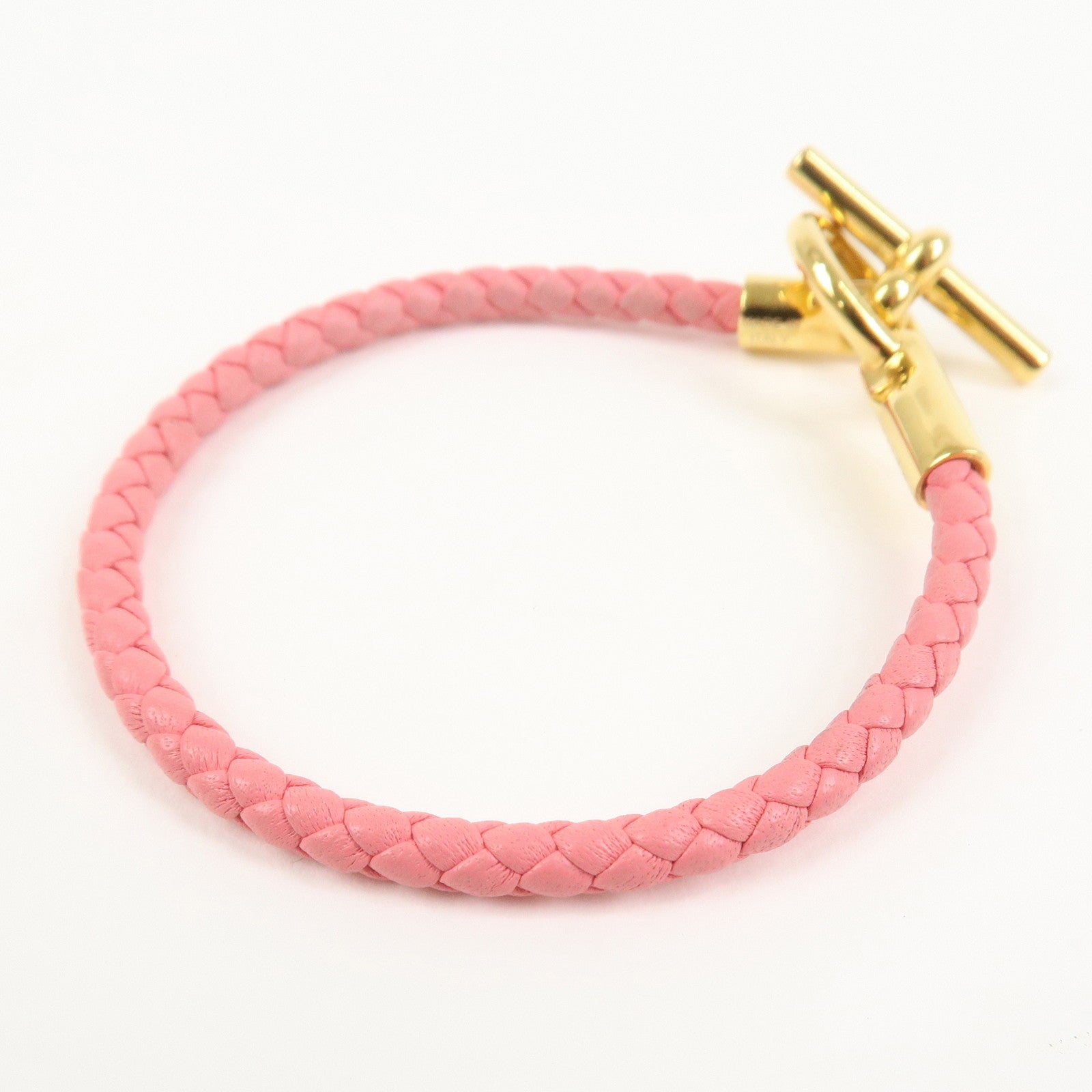 HERMES Glenan H Tresse en Veau Swift Leather Bracelet Pink